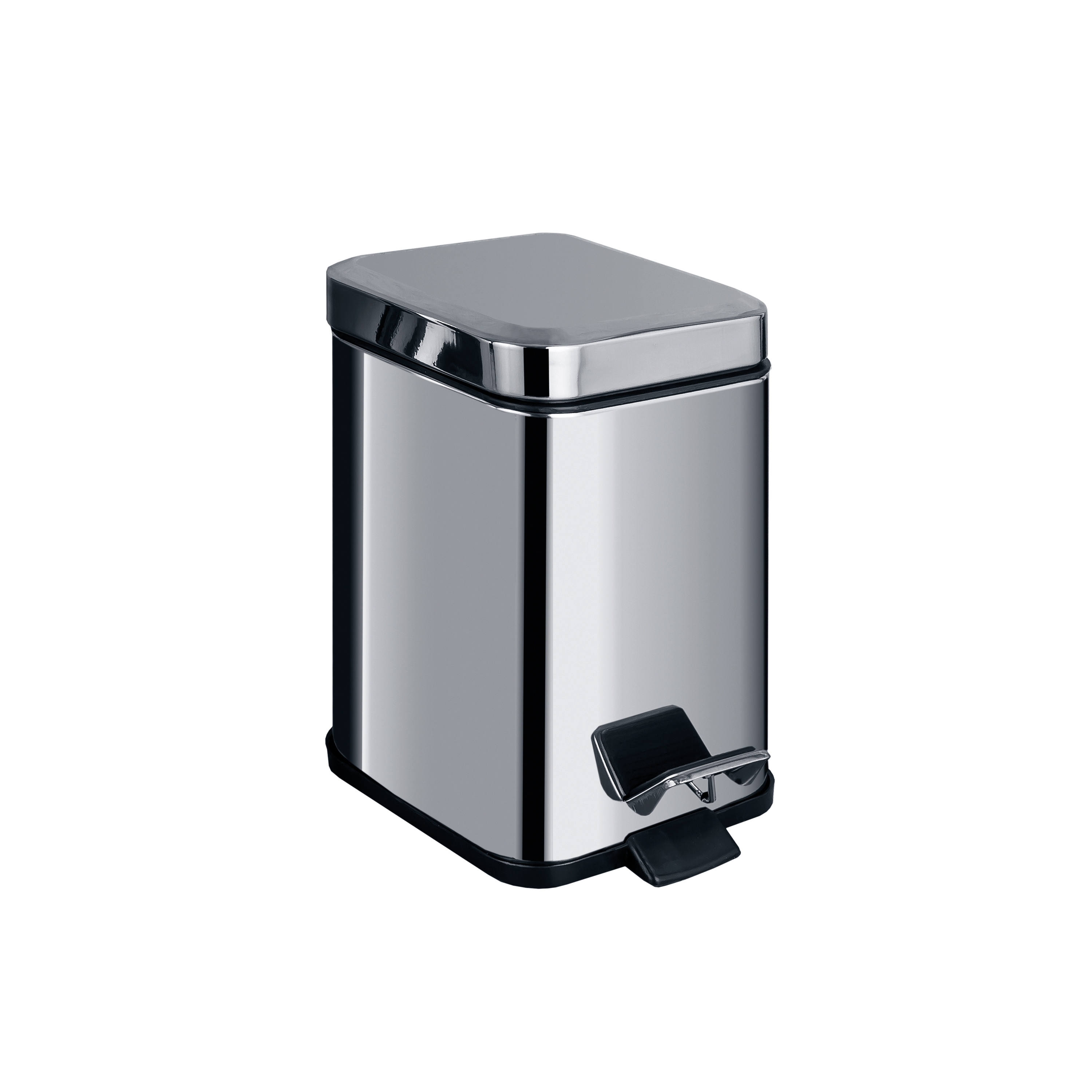 Vertoon produk Small squared pedal bin (L 3), varnished stainless steel with amortized closure. Available colors: matt white or matt black van vervaardiger COLOMBO DESIGN
