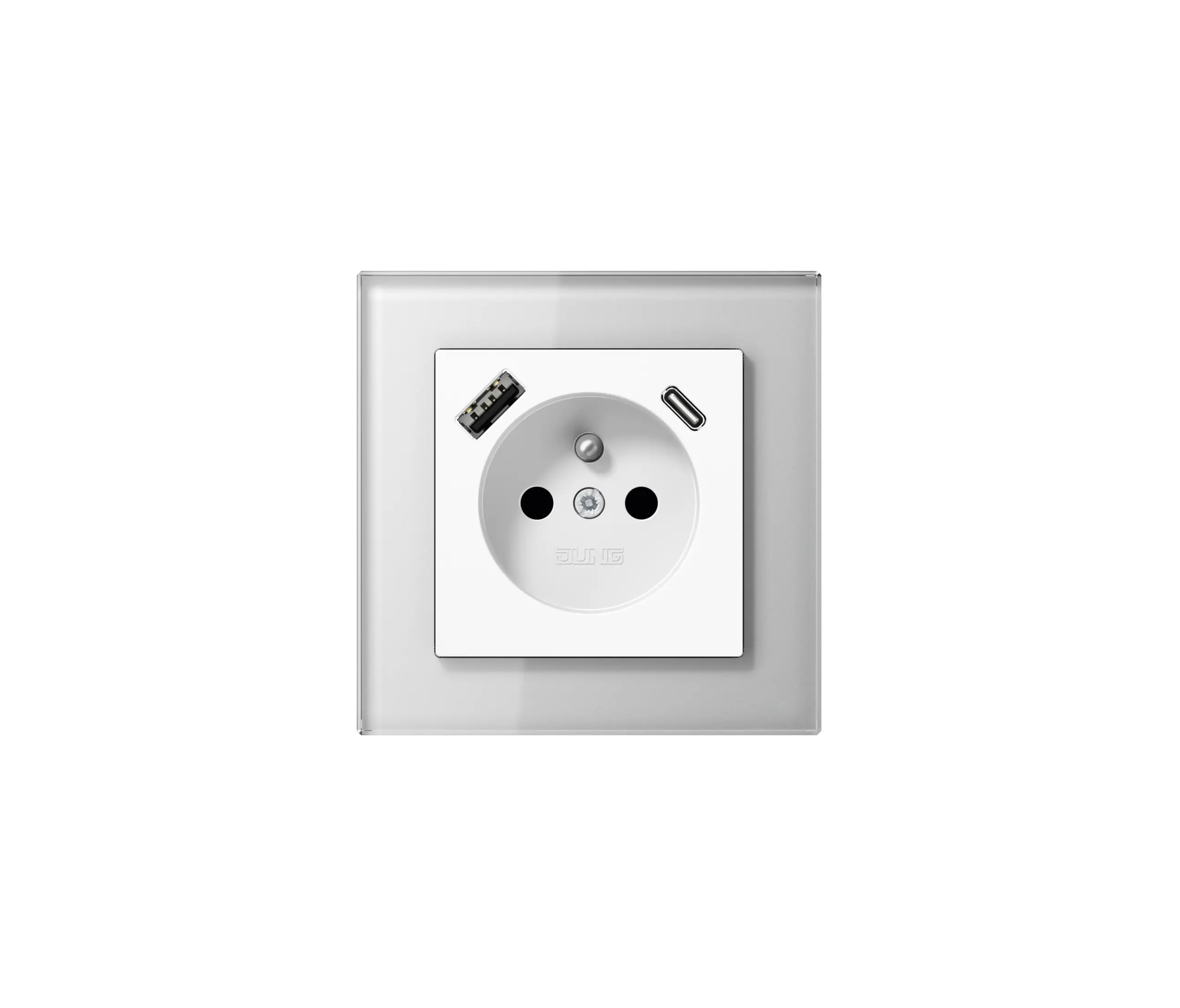 JUNG - A Creation | USB-A/C Socket in french /belgian System in white with glass frame