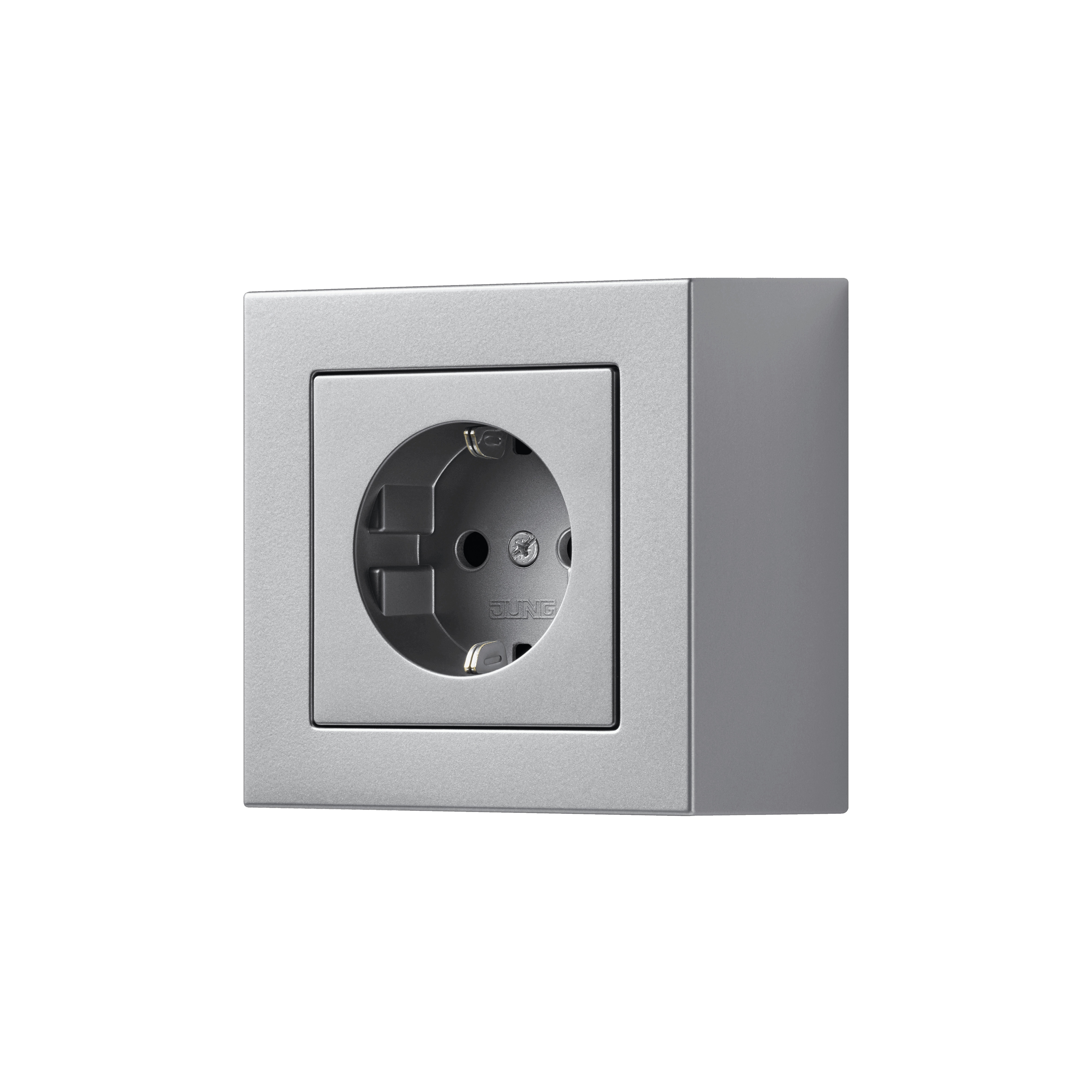 A CUBE SCHUKO socket in aluminium
