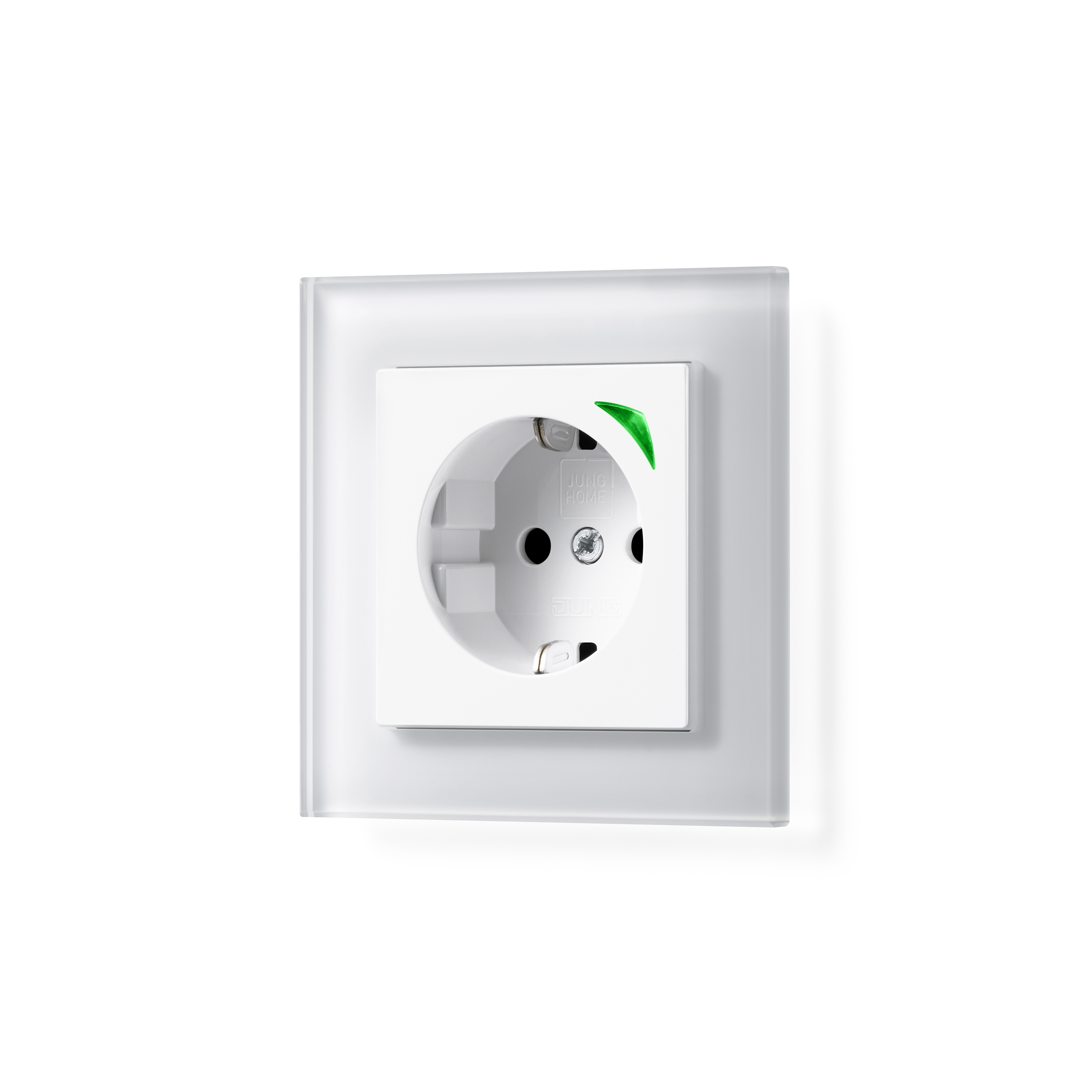 Display product A CREATION | JUNG HOME SCHUKO® socket Energy in white in glas from manufacturer JUNG