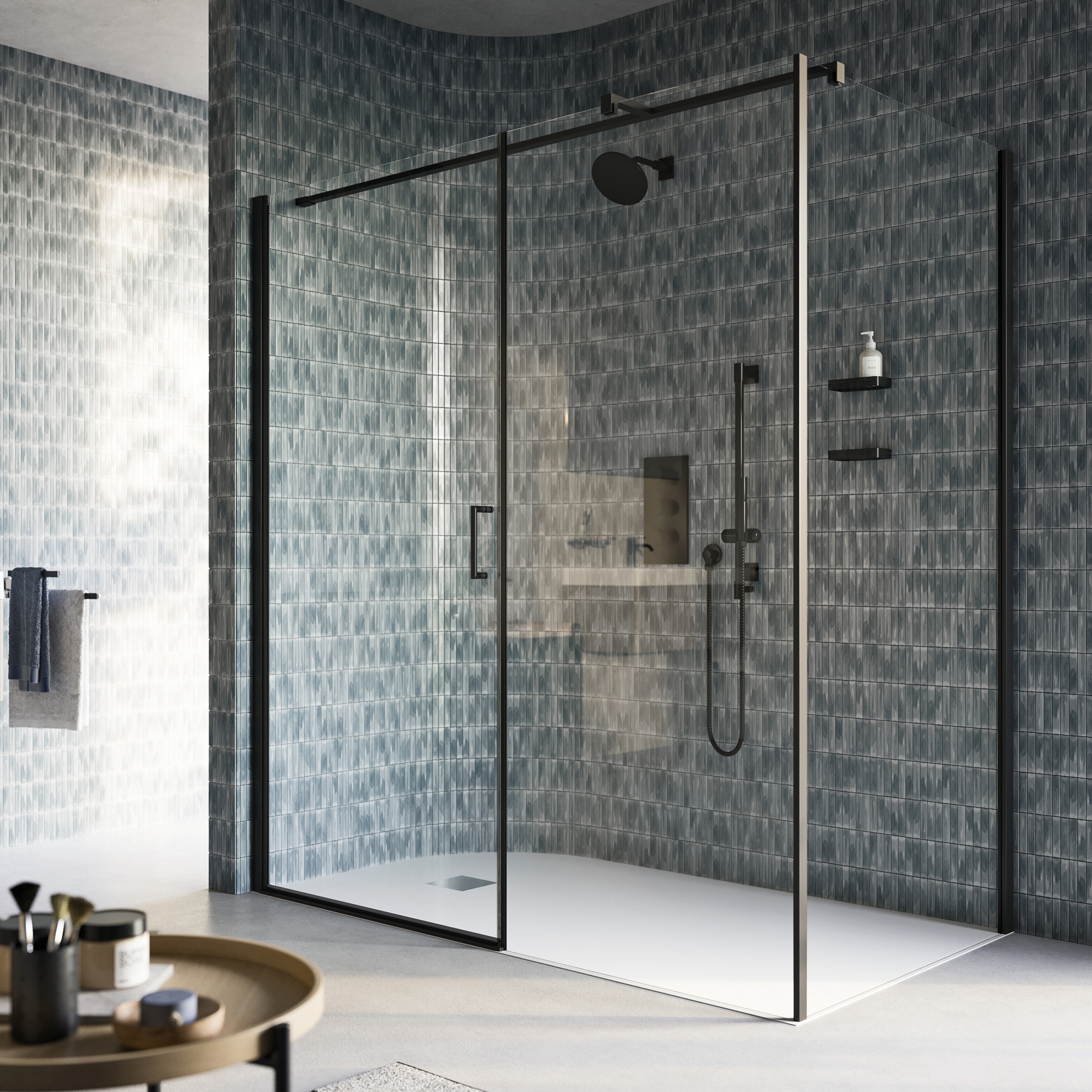 Display product Claire Design Pivot door on fixed element from manufacturer Inda