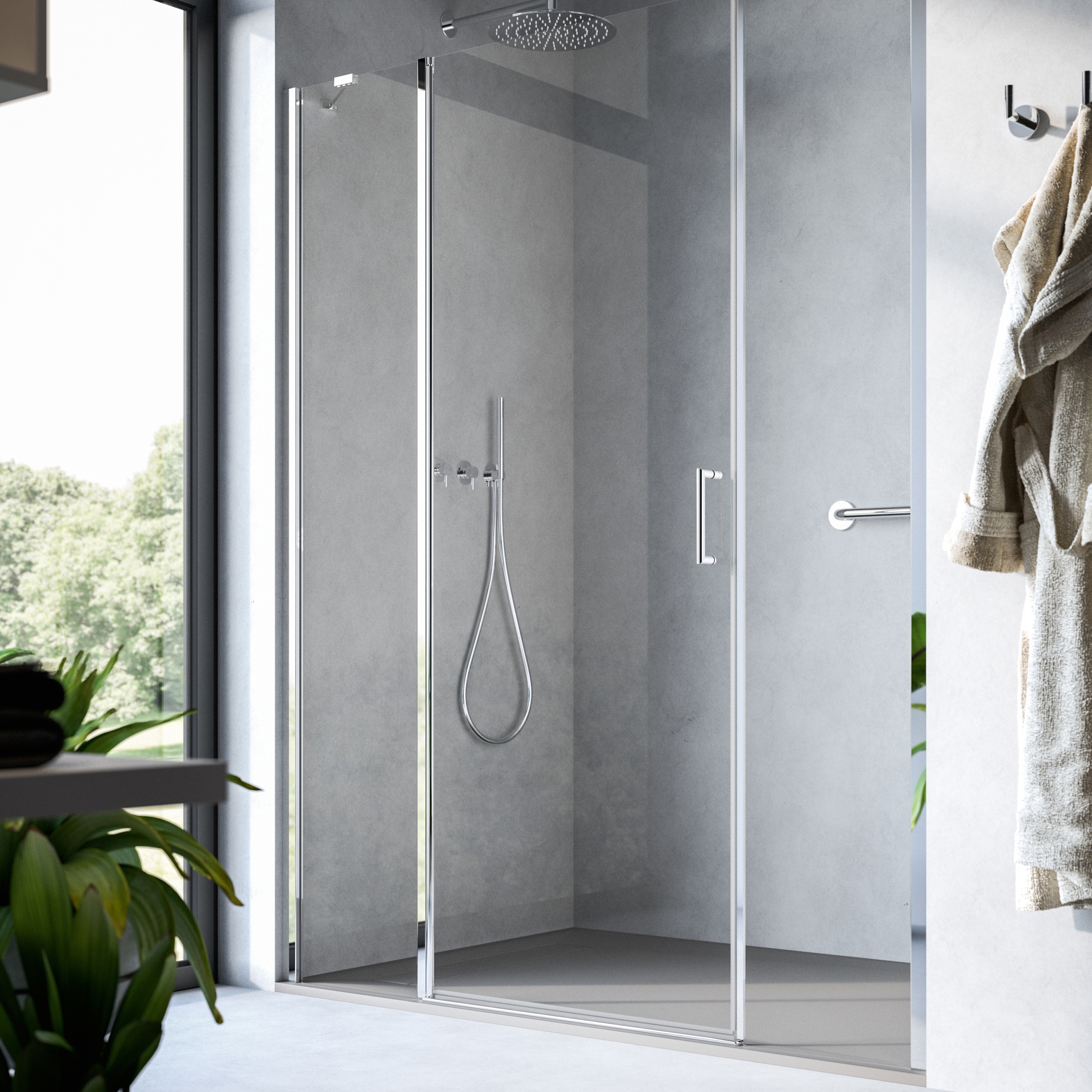 Display product Claire Design 
Quadrant with two pivot doors and fixed element / from manufacturer Inda