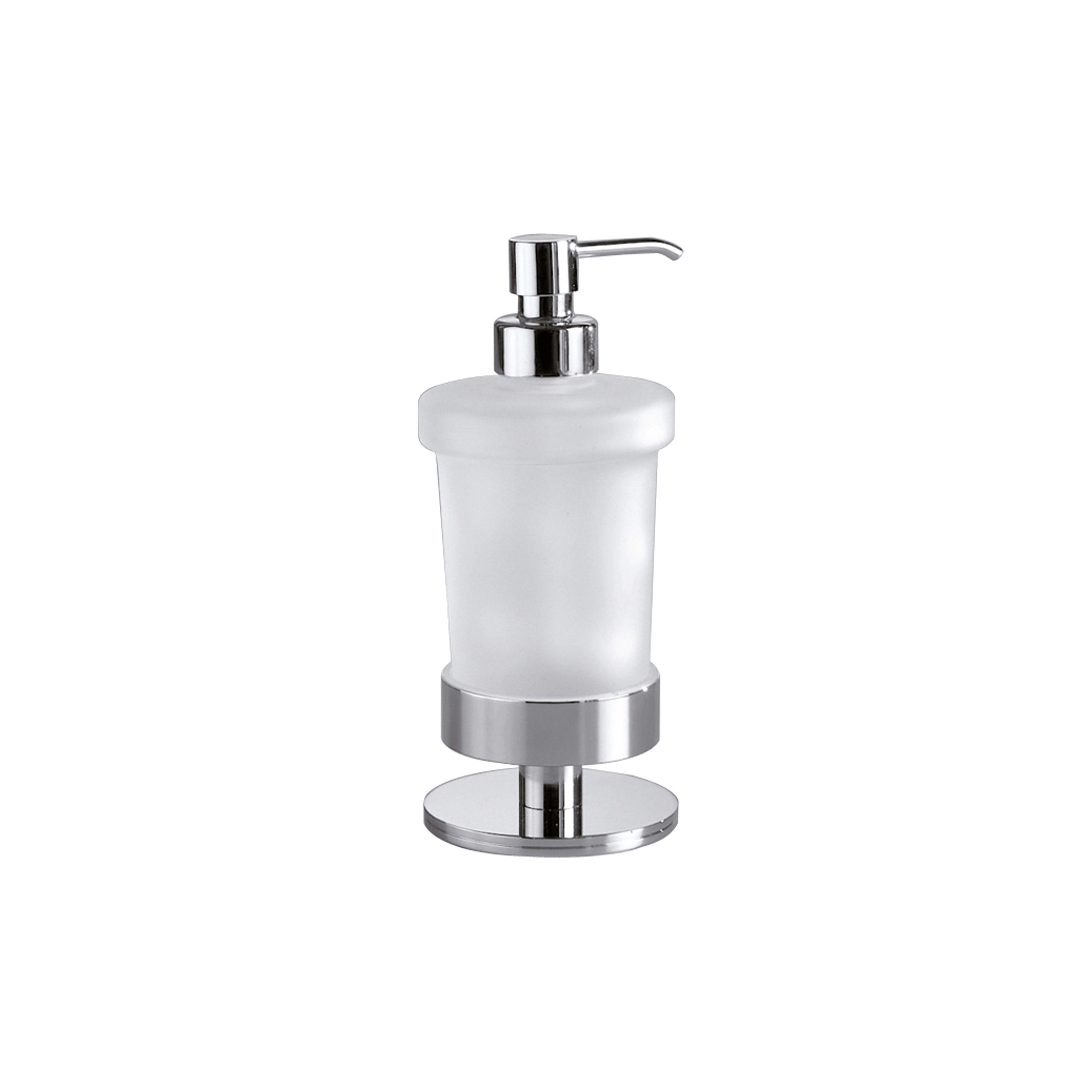Display product Touch Tabletop soap dispenser with satined glass container and chrome-plated brass pump from manufacturer Inda