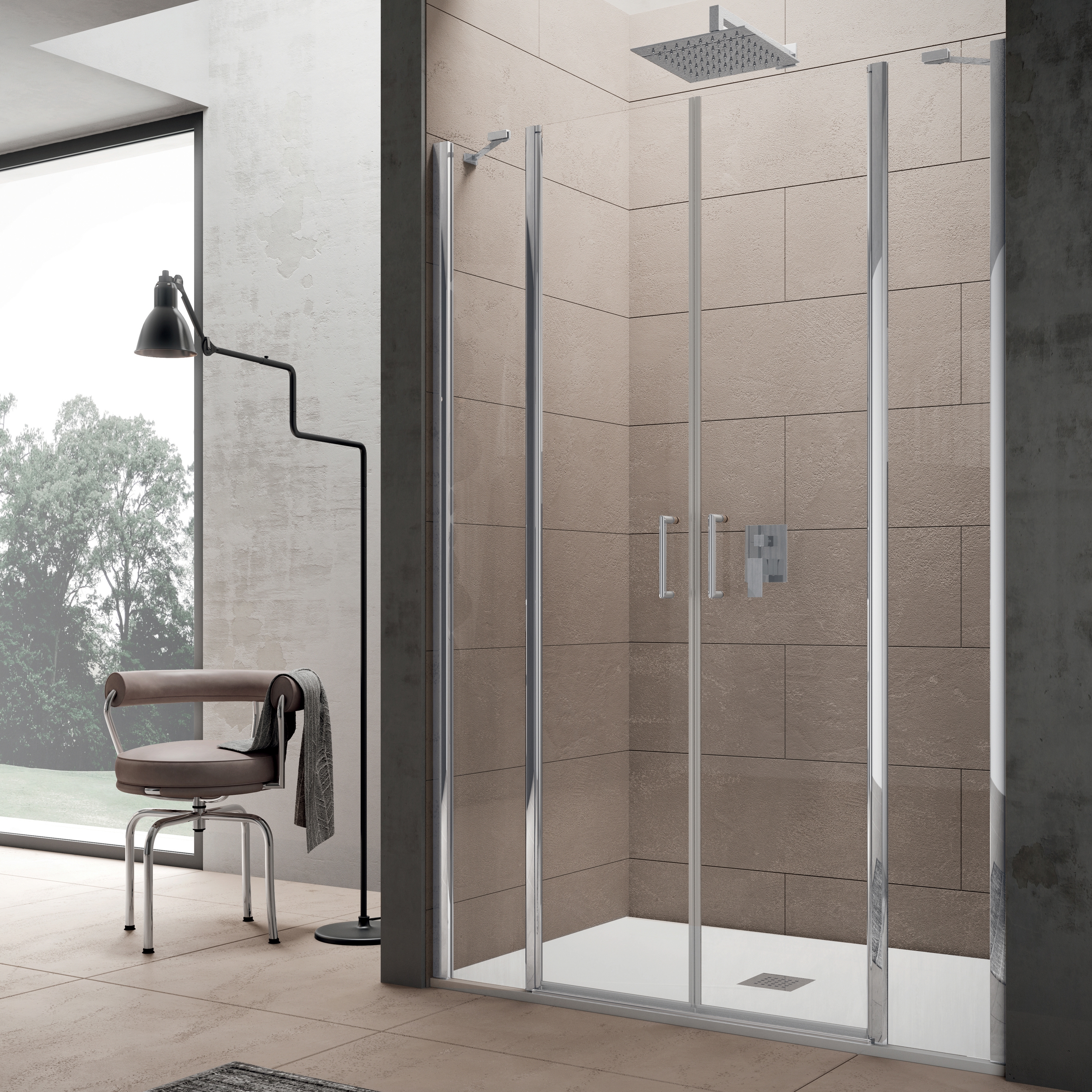 Mostra il prodotto Claire Design Porta saloon con due elementi fissi per nicchia del produttore Inda