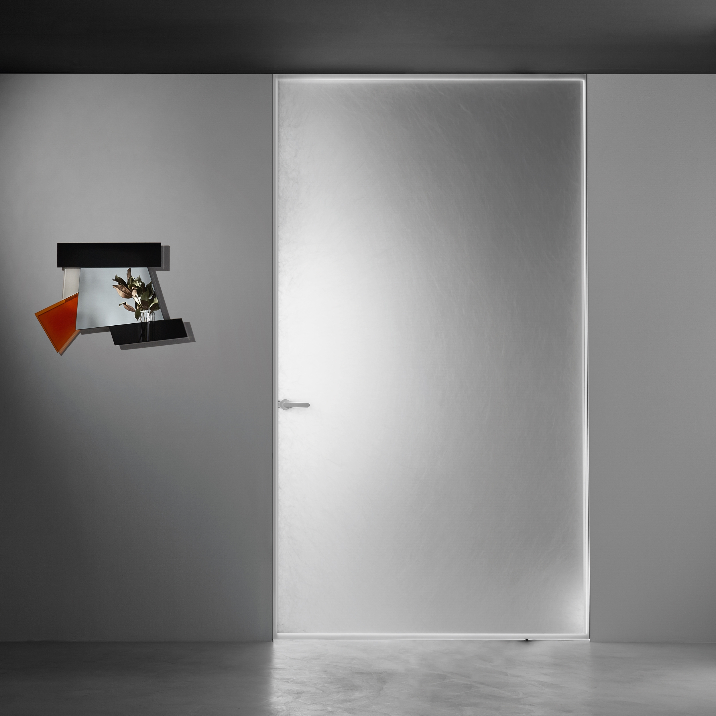 Display product Aladin Pivot door with concealed frame, customizable from manufacturer Glas Italia