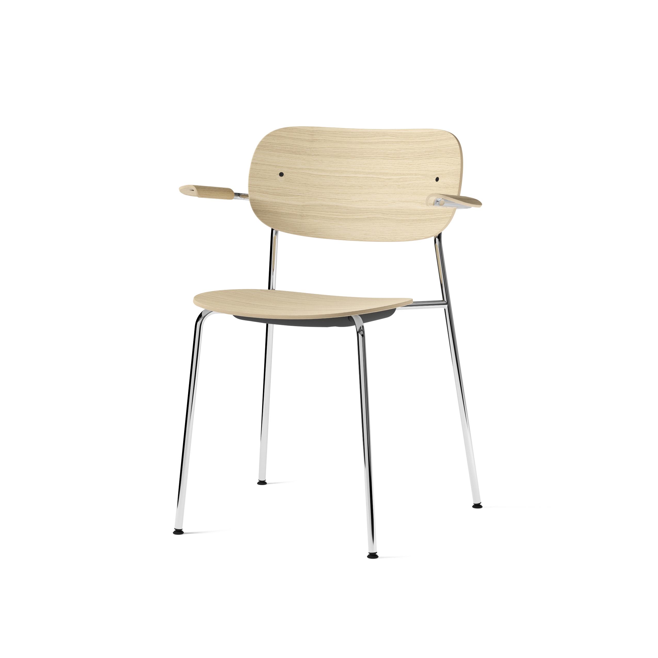 Co Chair w/ Armrest, Chrome / Natural Oak