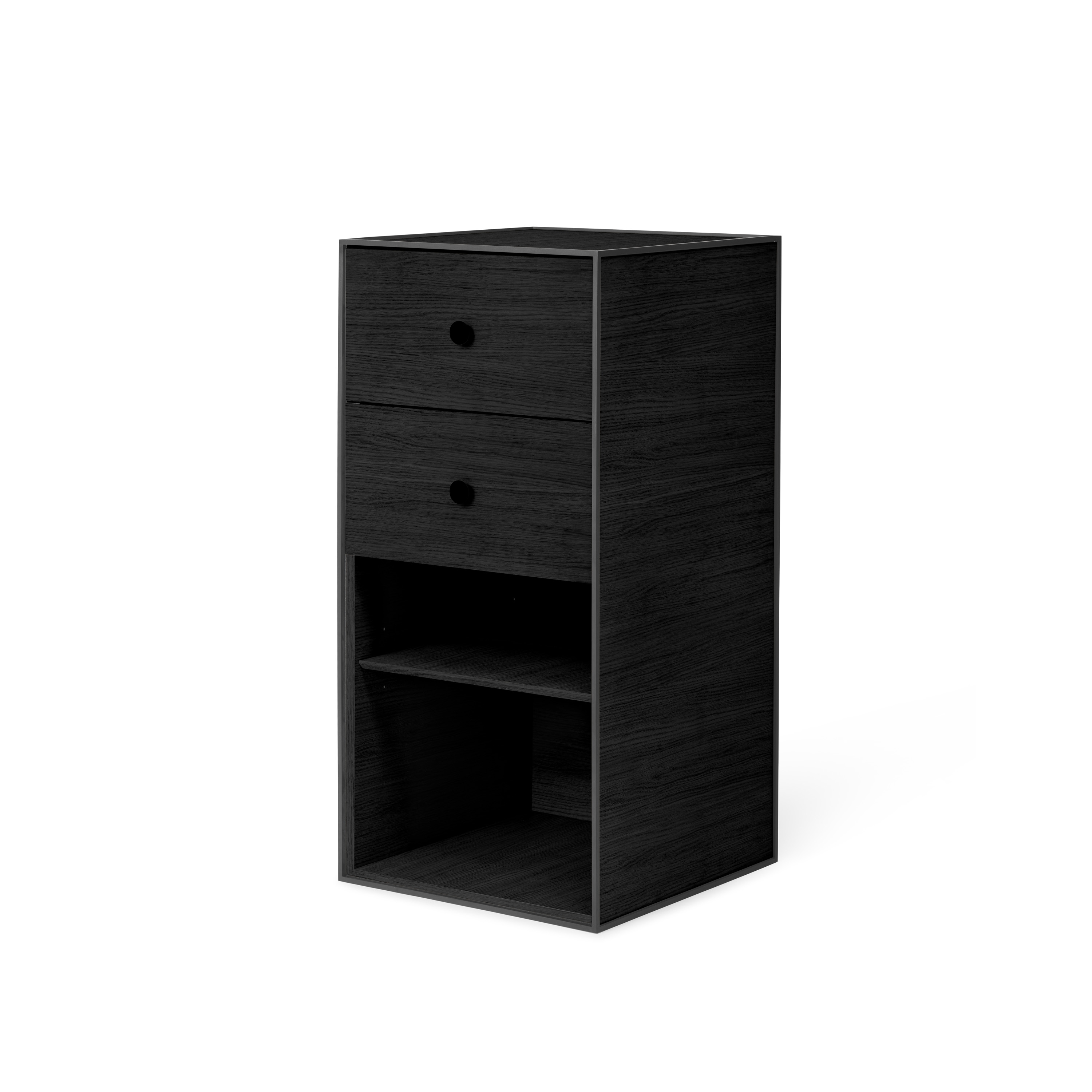 Frame 70 With 1 Shelf And 2 Drawers, Black Stained Ash