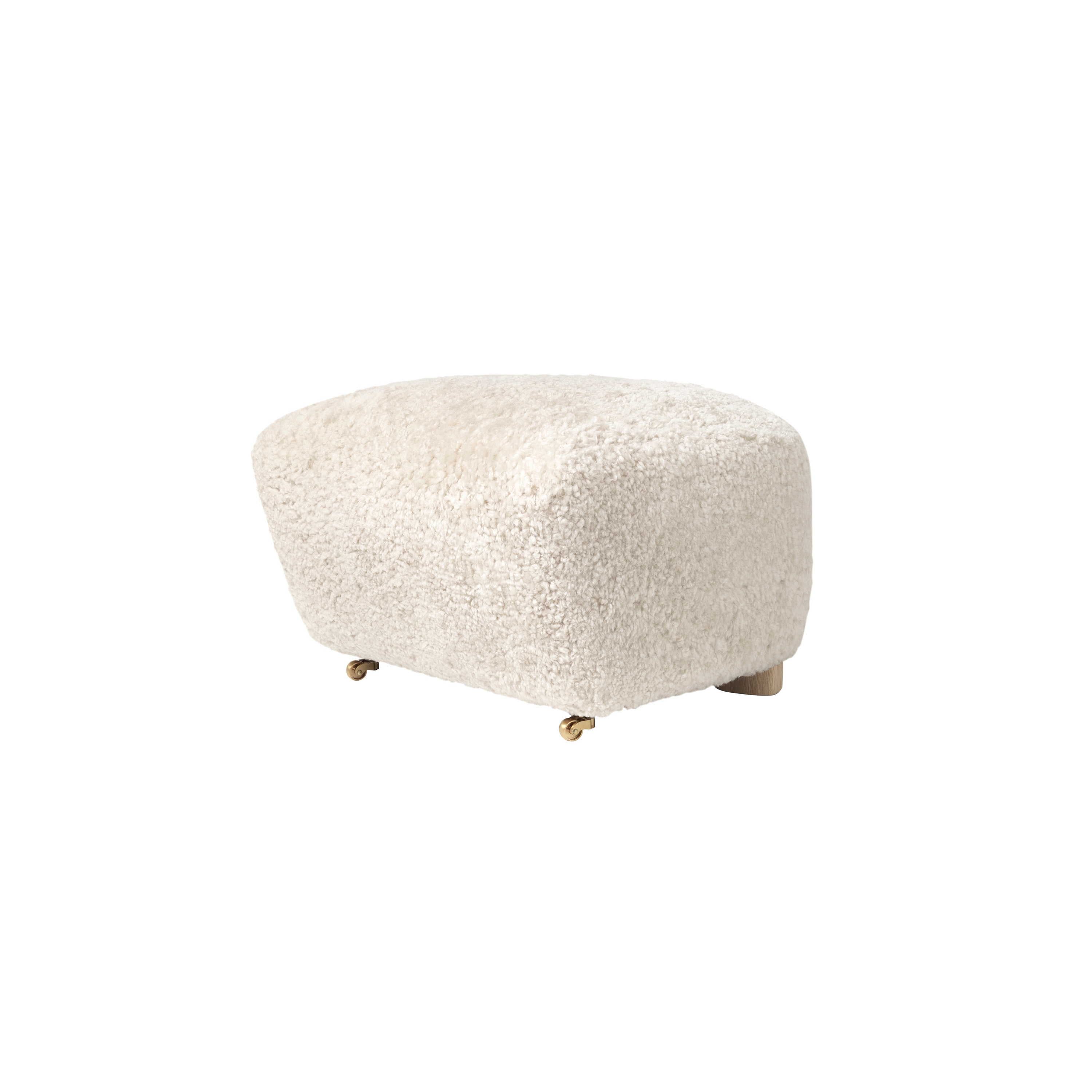The Tired Man Footstool Sheepskin, Off White/Natural Oak