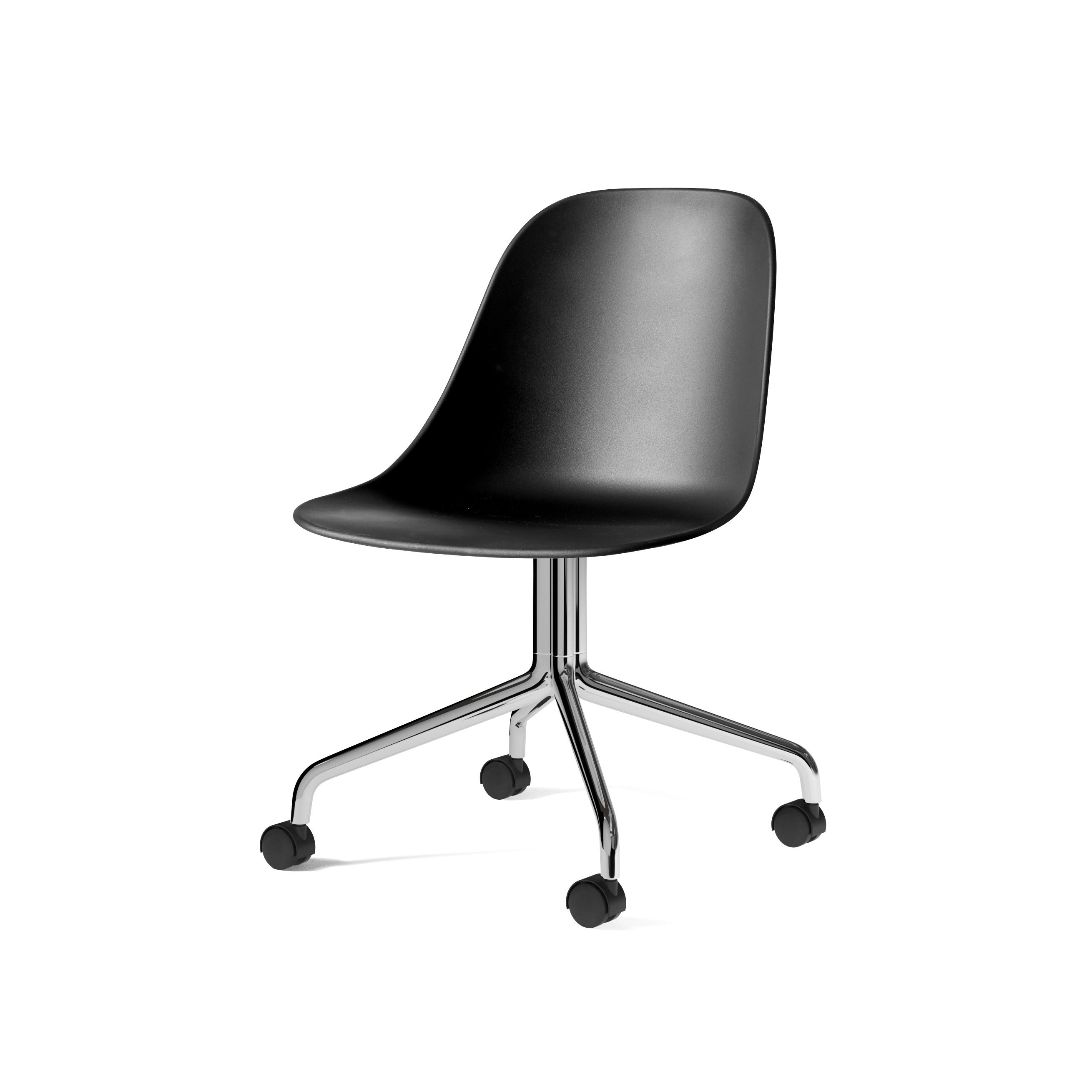 Harbour Side Dining Chair, Star Base W. Casters | Polished Aluminium, Black Plastic