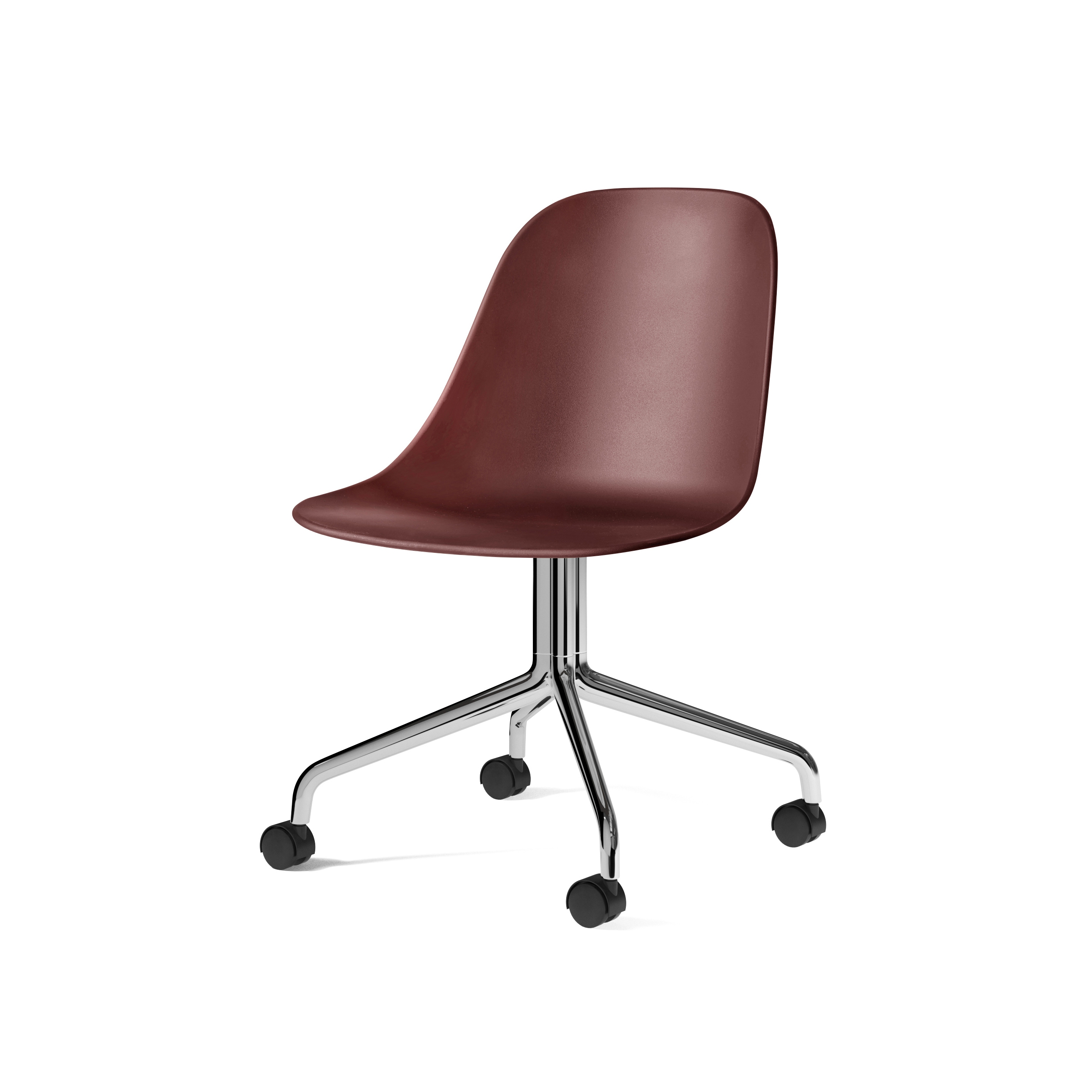 Harbour Side Dining Chair, Star Base W. Casters | Polished Aluminium, Burned Red Plastic