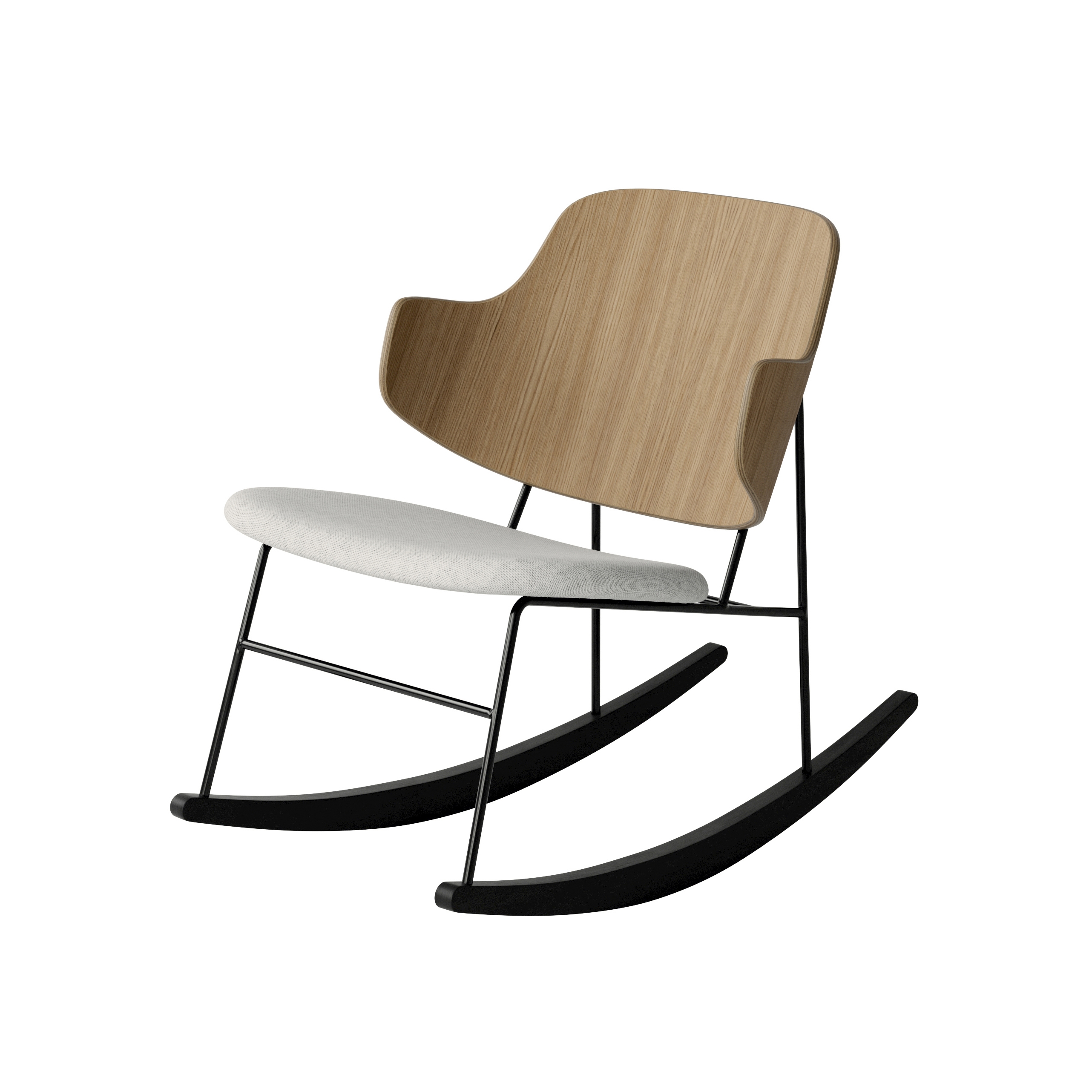 Mostra il prodotto The Penguin Rocking Chair, Black Steel | Natural Oak / Solid Black Ash Rocker / Hallingdal 110 del produttore Audo Copenhagen