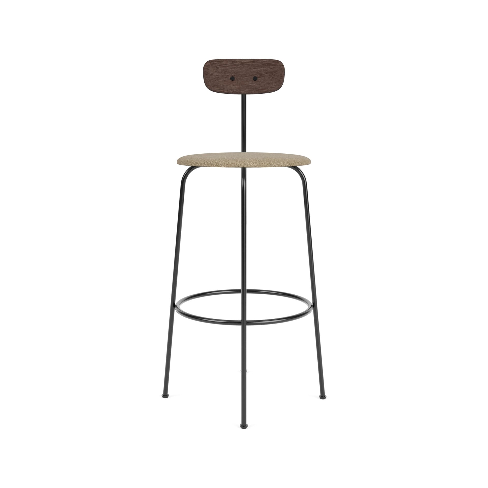 Produkt Afteroom Bar Chair | Black Base | Upholstered Seat, Veneer Back | Audo Bouclé 02 - Beige | Dark Stained Oak des Herstellers Audo Copenhagen anzeigen