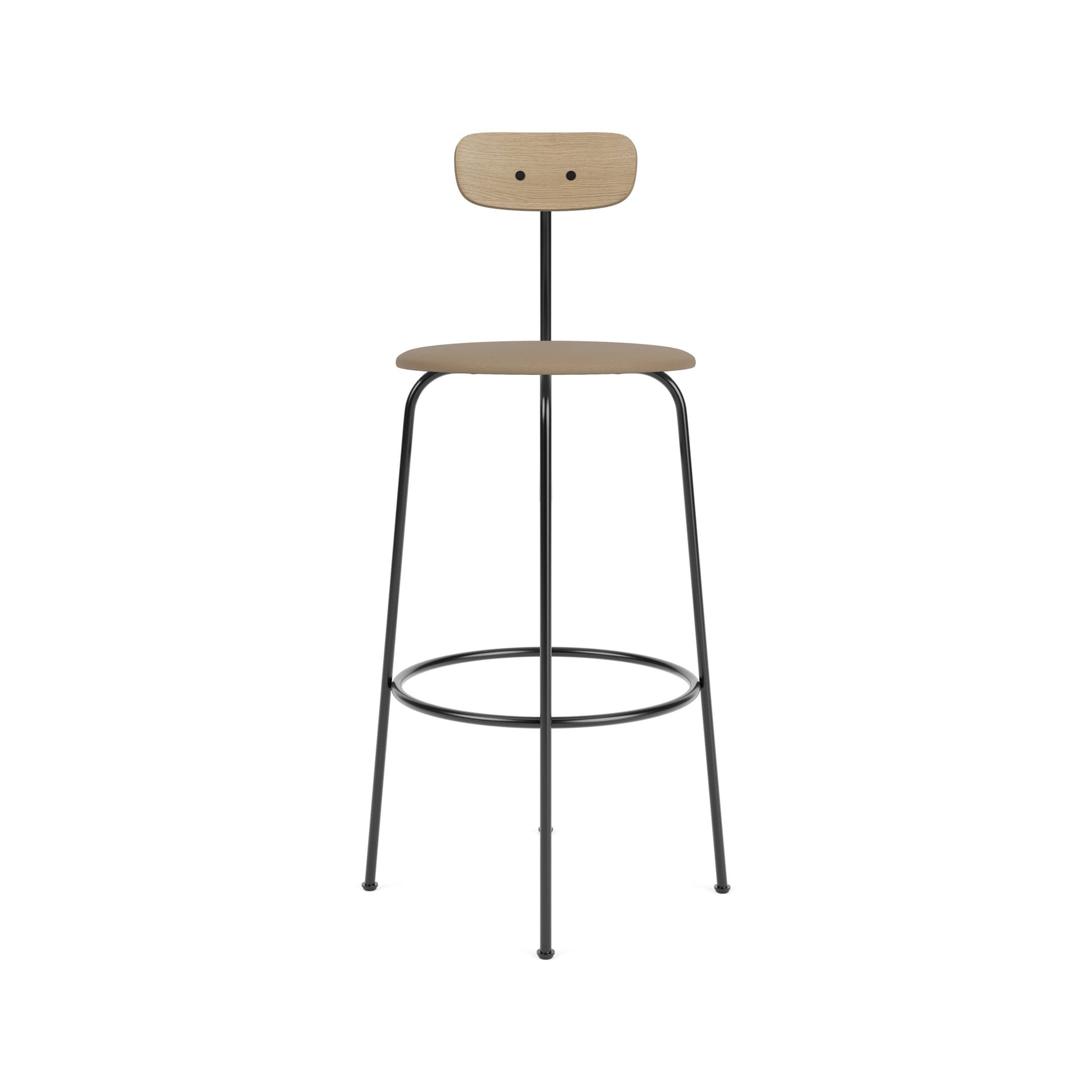 Afteroom Bar Chair | Black Base | Upholstered Seat, Veneer Back | Sierra - Stone, 1611 | Natural Oak