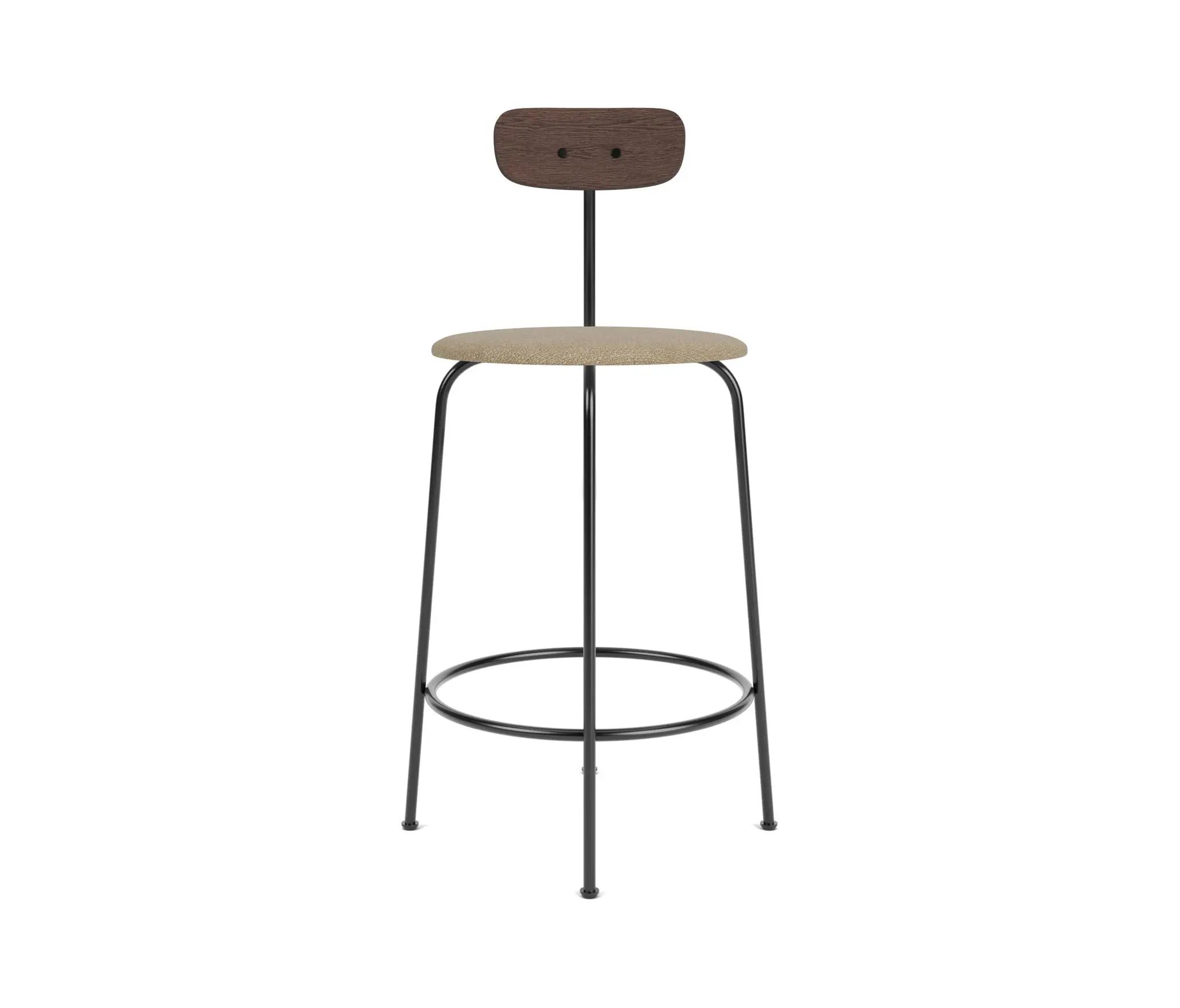 Audo Copenhagen - Afteroom Counter Chair | Black Base | Upholstered Seat, Veneer Back | Audo Bouclé 02 - Beige | Dark Stained Oak