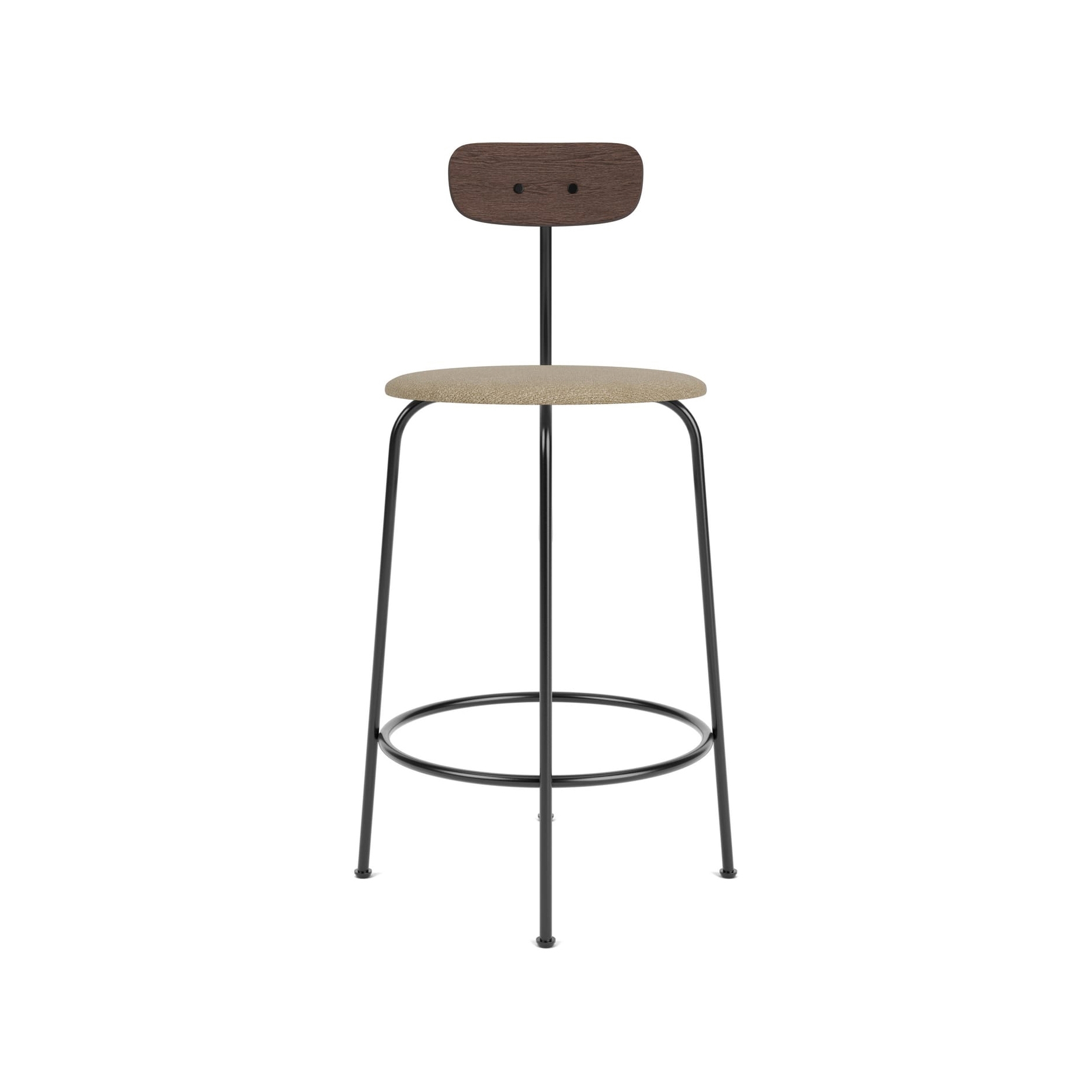 Display product Afteroom Counter Chair | Black Base | Upholstered Seat, Veneer Back | Audo Bouclé 02 - Beige | Dark Stained Oak from manufacturer Audo Copenhagen