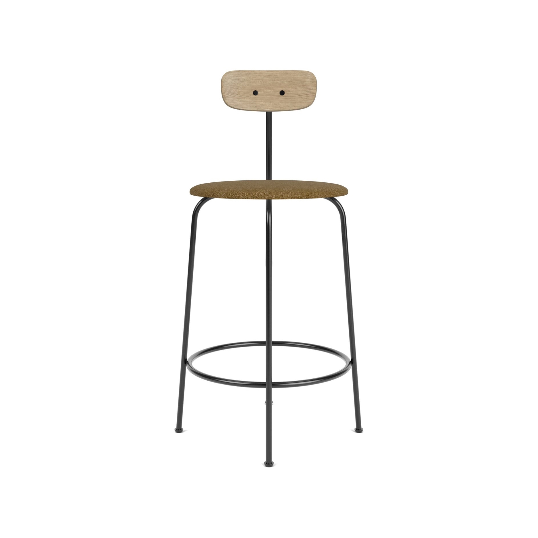 Afteroom Counter Chair | Black Base | Upholstered Seat, Veneer Back | Audo Bouclé 06 - Gold | Natural Oak
