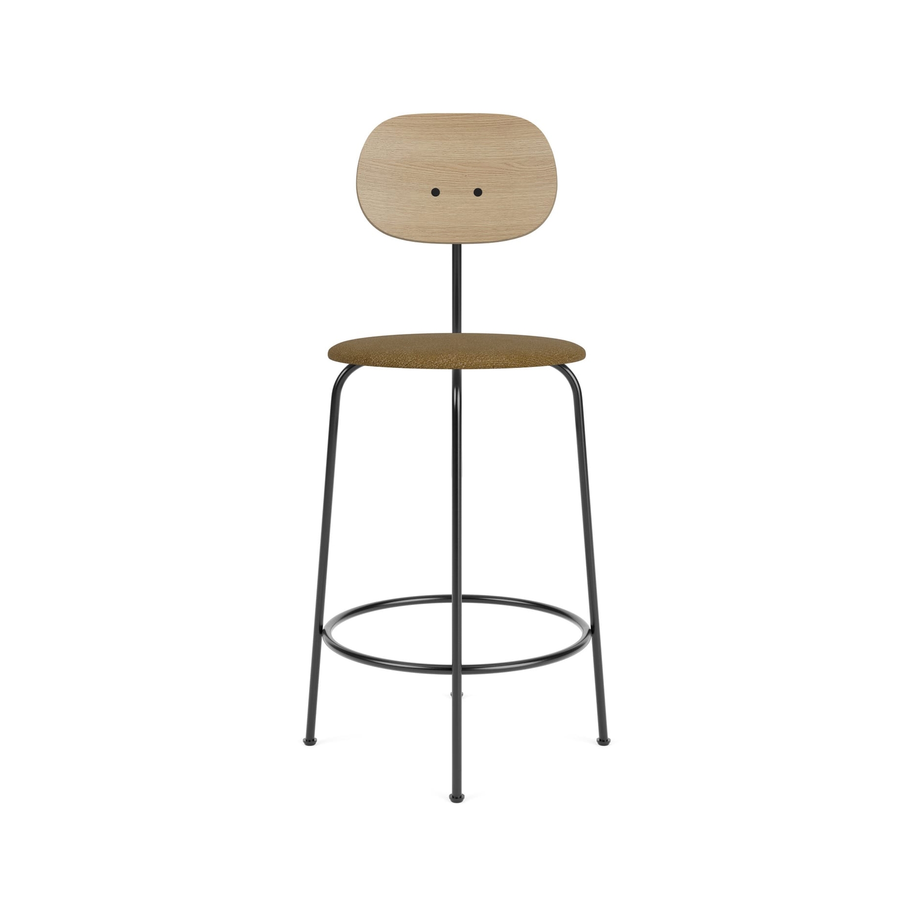 Afteroom Counter Chair Plus | Black Base | Upholstered Seat, Veneer Back | Audo Bouclé 06 - Gold | Natural Oak