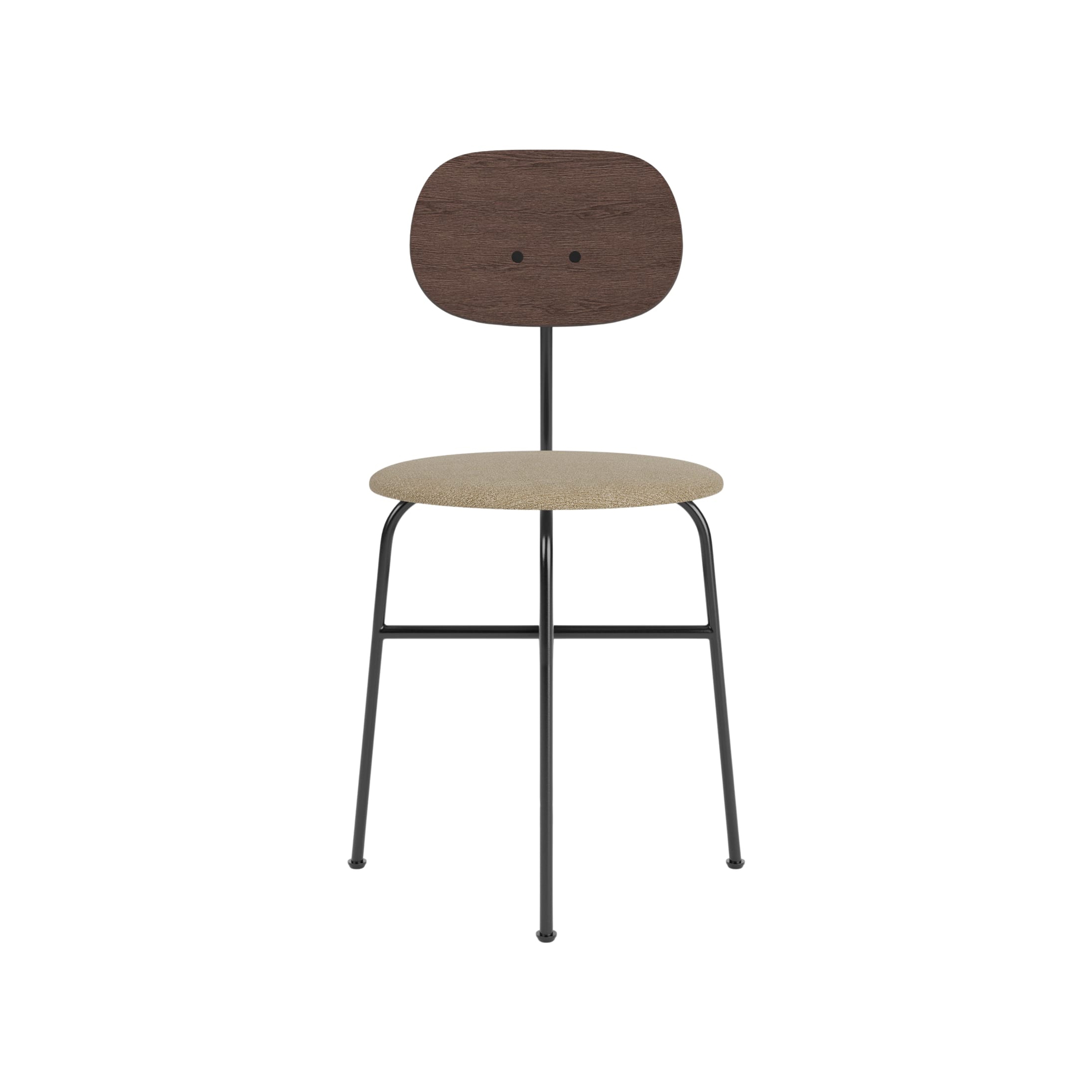 Afteroom Dining Chair Plus | Black Base | Upholstered Seat, Veneer Back | Audo Bouclé - Beige 02 | Dark Stained Oak