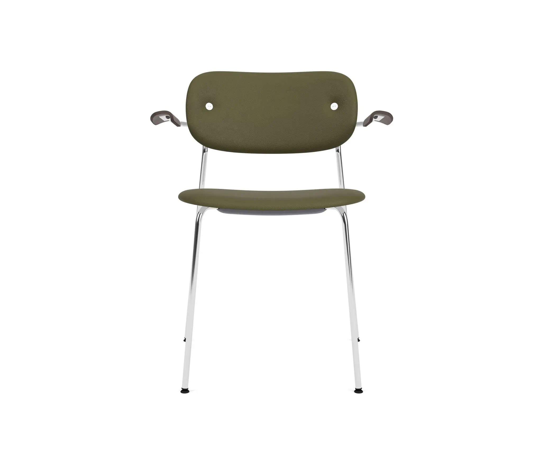 Audo Copenhagen - Co Dining Chair w. Armrest | Chrome Base | Upholstered Seat and Back | Sierra - Army 0441 | Dark Stained Oak