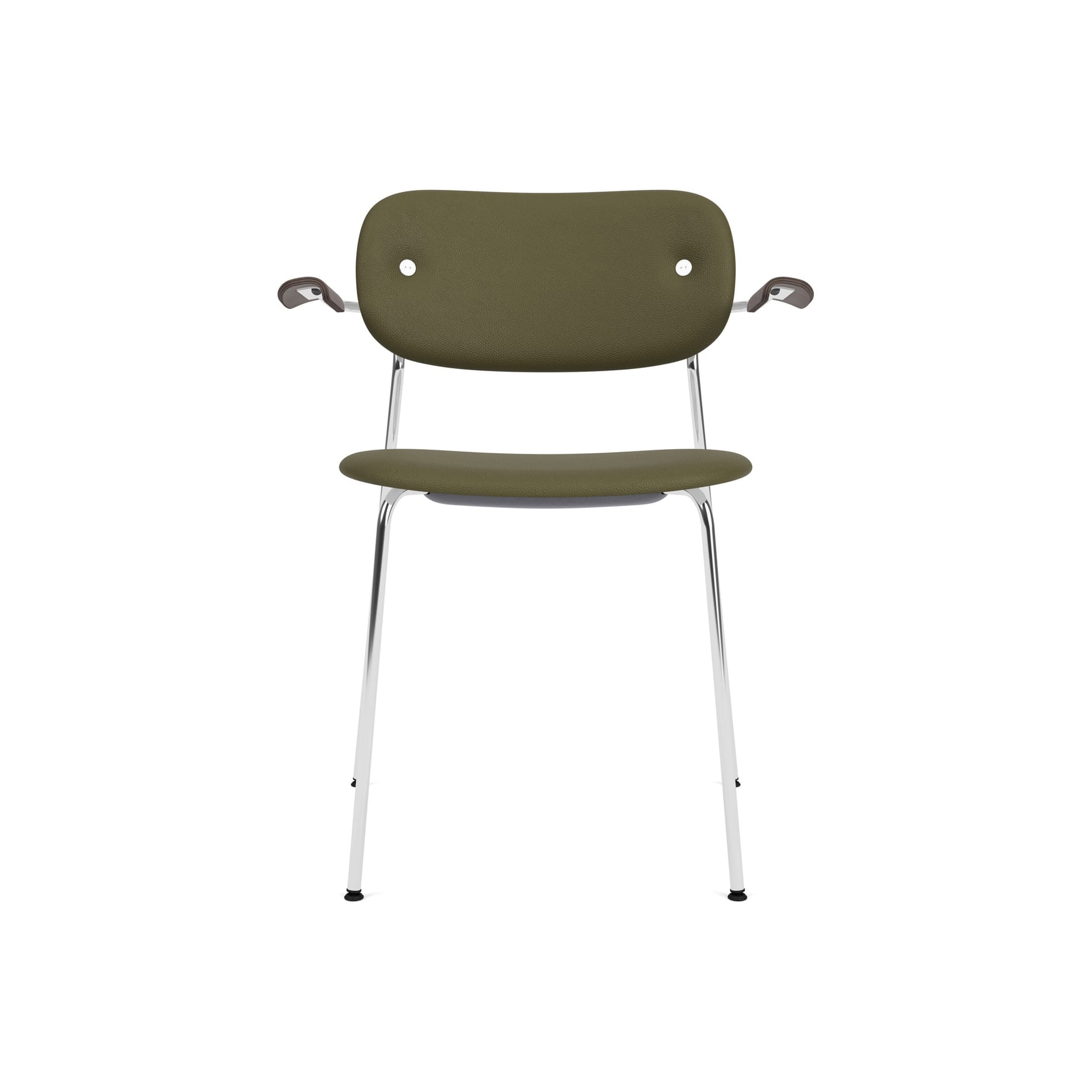 Co Dining Chair w. Armrest | Chrome Base | Upholstered Seat and Back | Sierra - Army 0441 | Dark Stained Oak