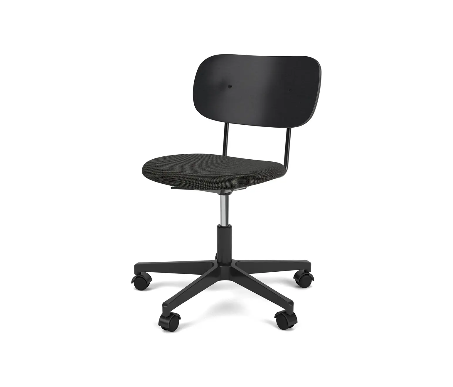 Audo Copenhagen - Co Task Chair | Star Base w. Casters | Black Aluminum | Upholstered Seat, Veneer Back | Re-wool - Black, 0199 | Black Oak