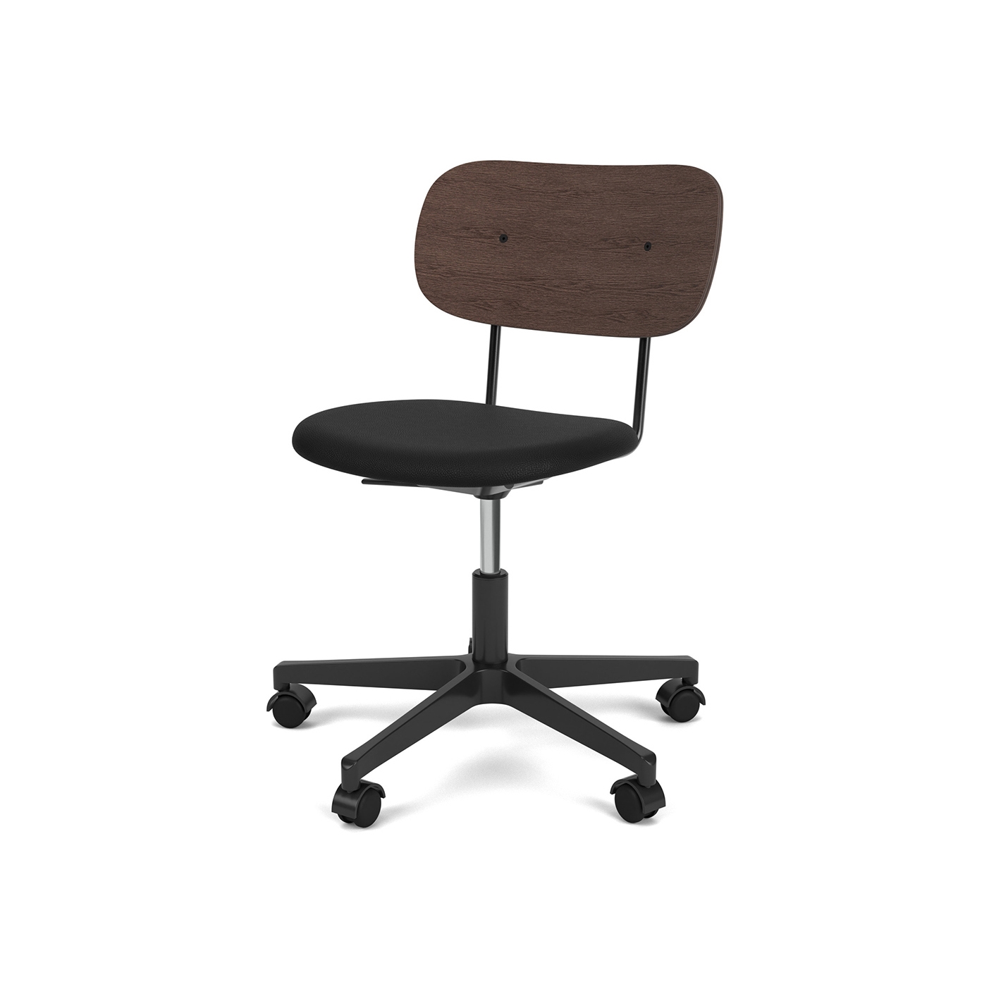 Co Task Chair | Star Base w. Casters | Black Aluminum | Upholstered Seat, Veneer Back | Sierra - Black, 1001 | Dark Stained Oak