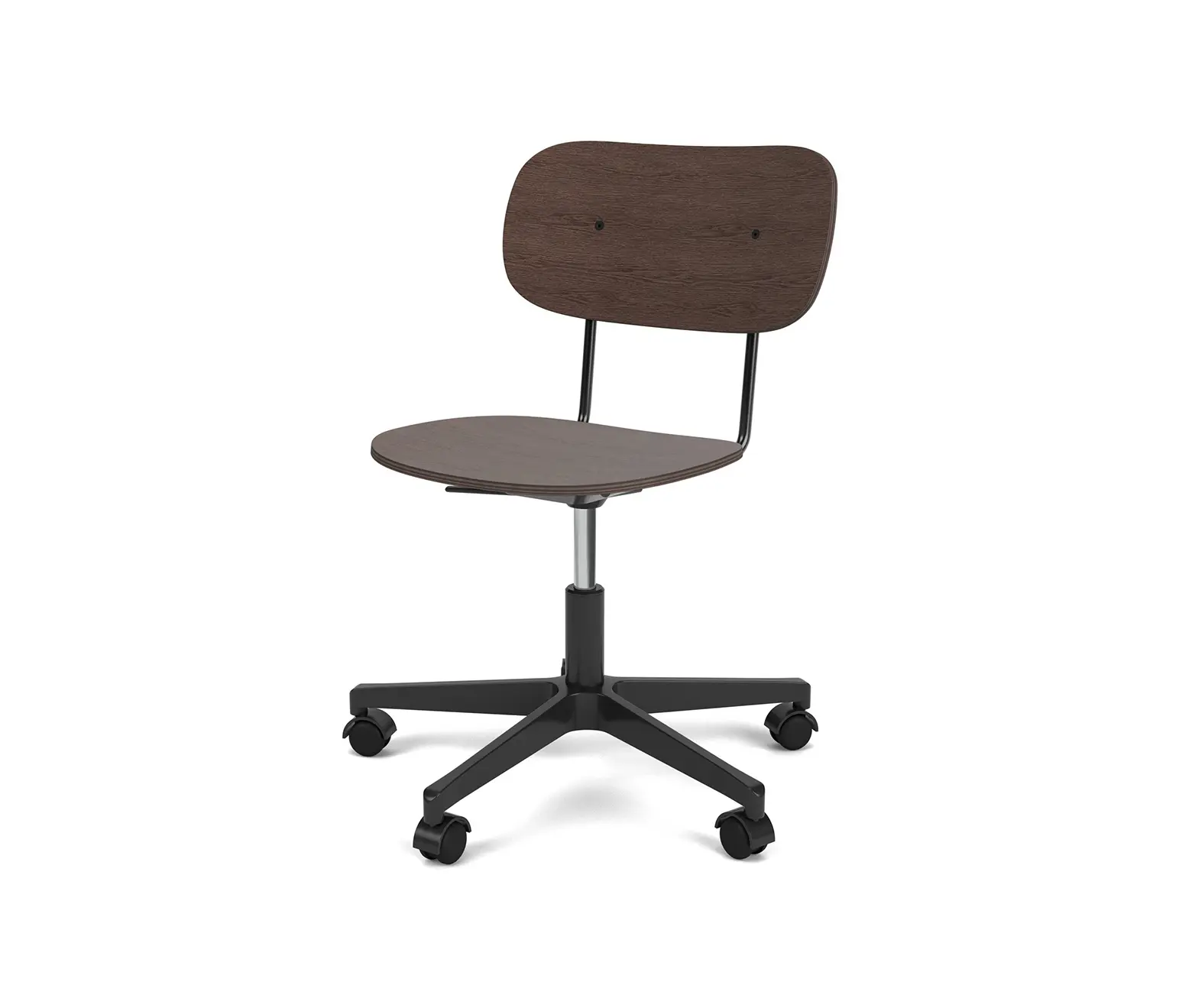 Audo Copenhagen - Co Task Chair | Star Base w. Casters | Black Aluminum | Veneer Seat and Back | Dark Stained Oak