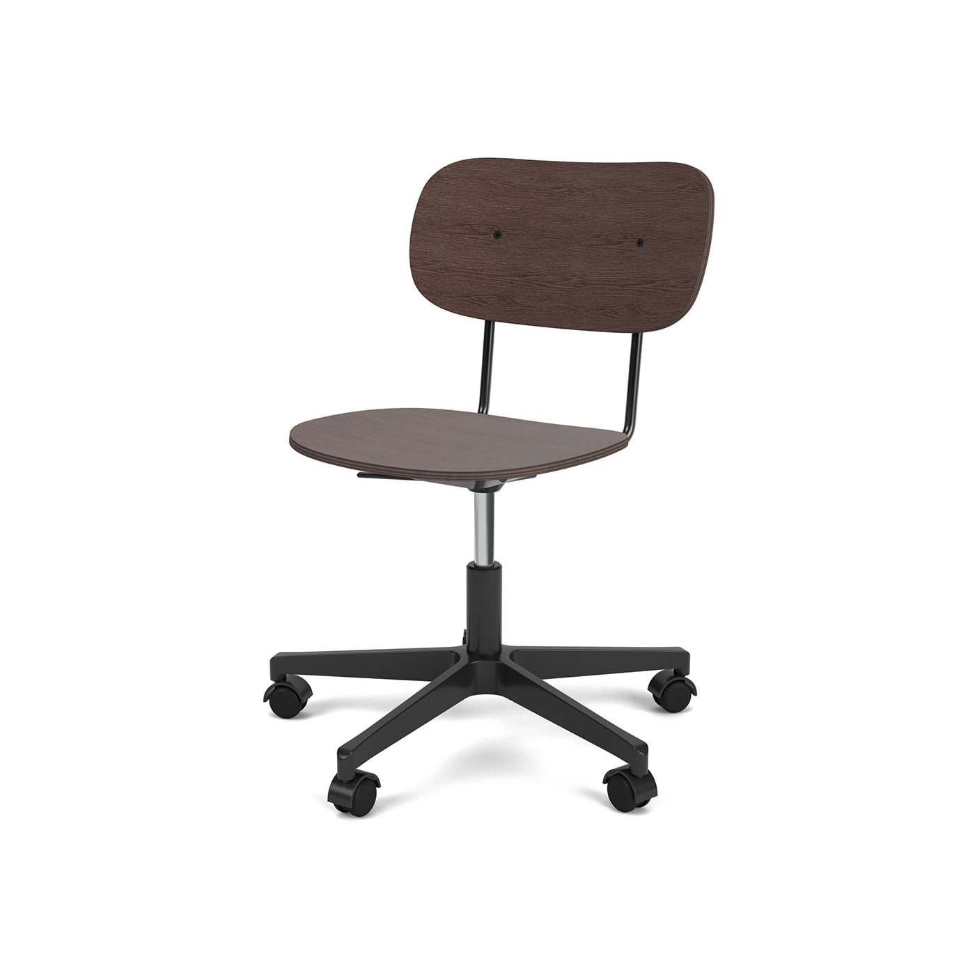 Co Task Chair | Star Base w. Casters | Black Aluminum | Veneer Seat and Back | Dark Stained Oak