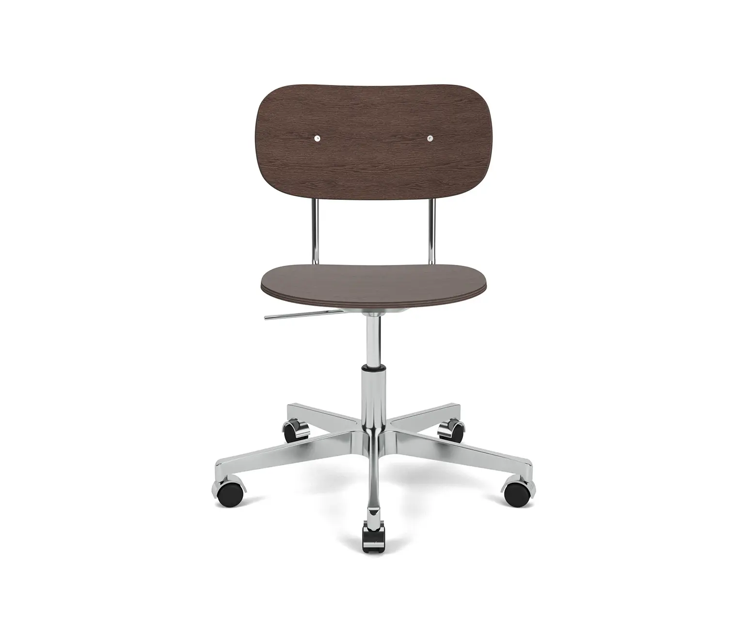 Audo Copenhagen - Co Task Chair | Star Base w. Casters | Polished Aluminum | Veneer Seat and Back | Dark Stained Oak