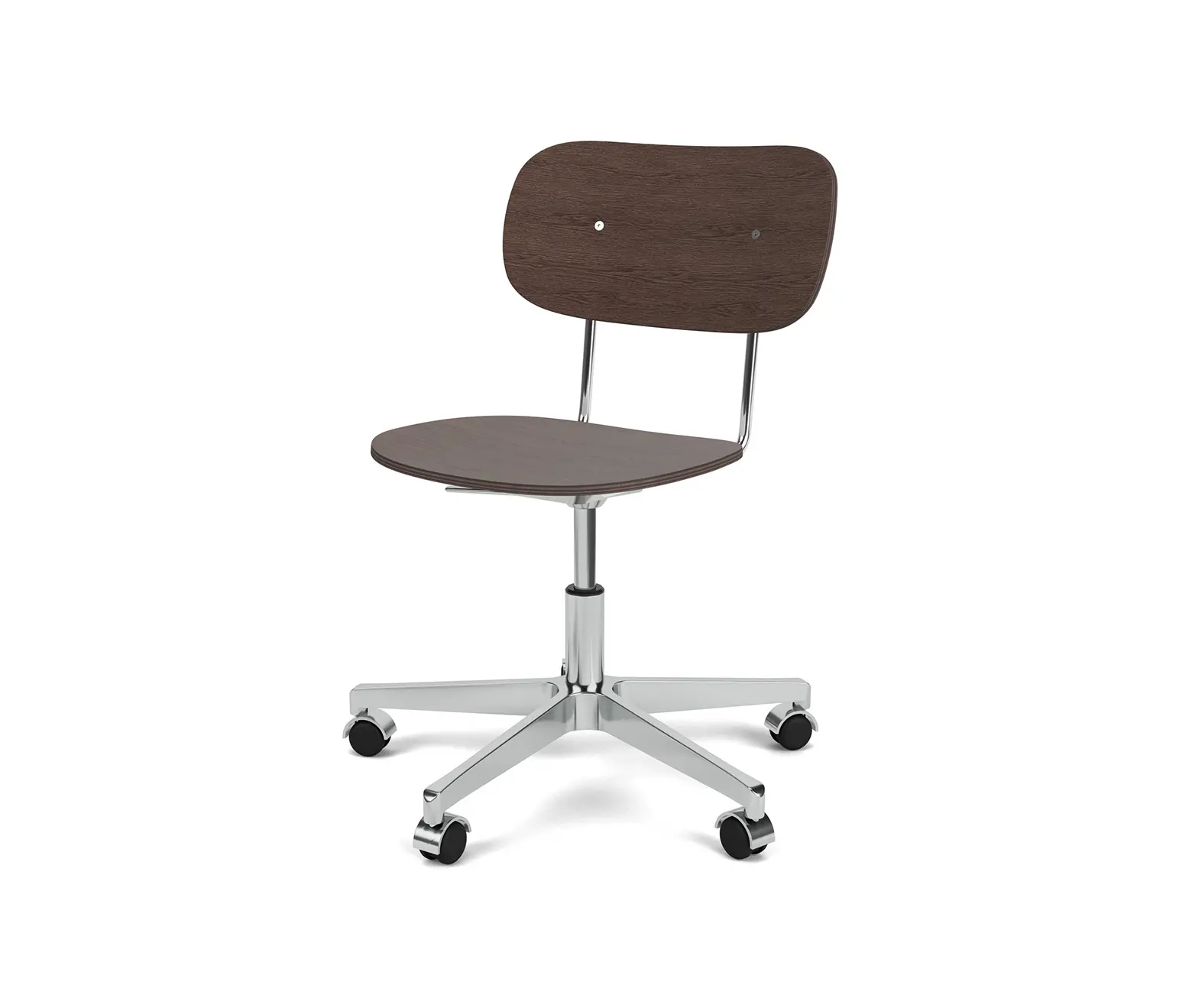 Audo Copenhagen - Co Task Chair | Star Base w. Casters | Polished Aluminum | Veneer Seat and Back | Dark Stained Oak