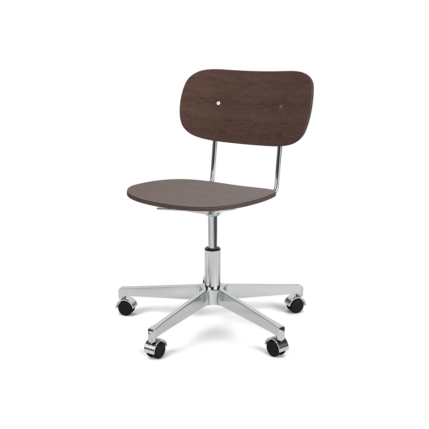 Co Task Chair | Star Base w. Casters | Polished Aluminum | Veneer Seat and Back | Dark Stained Oak