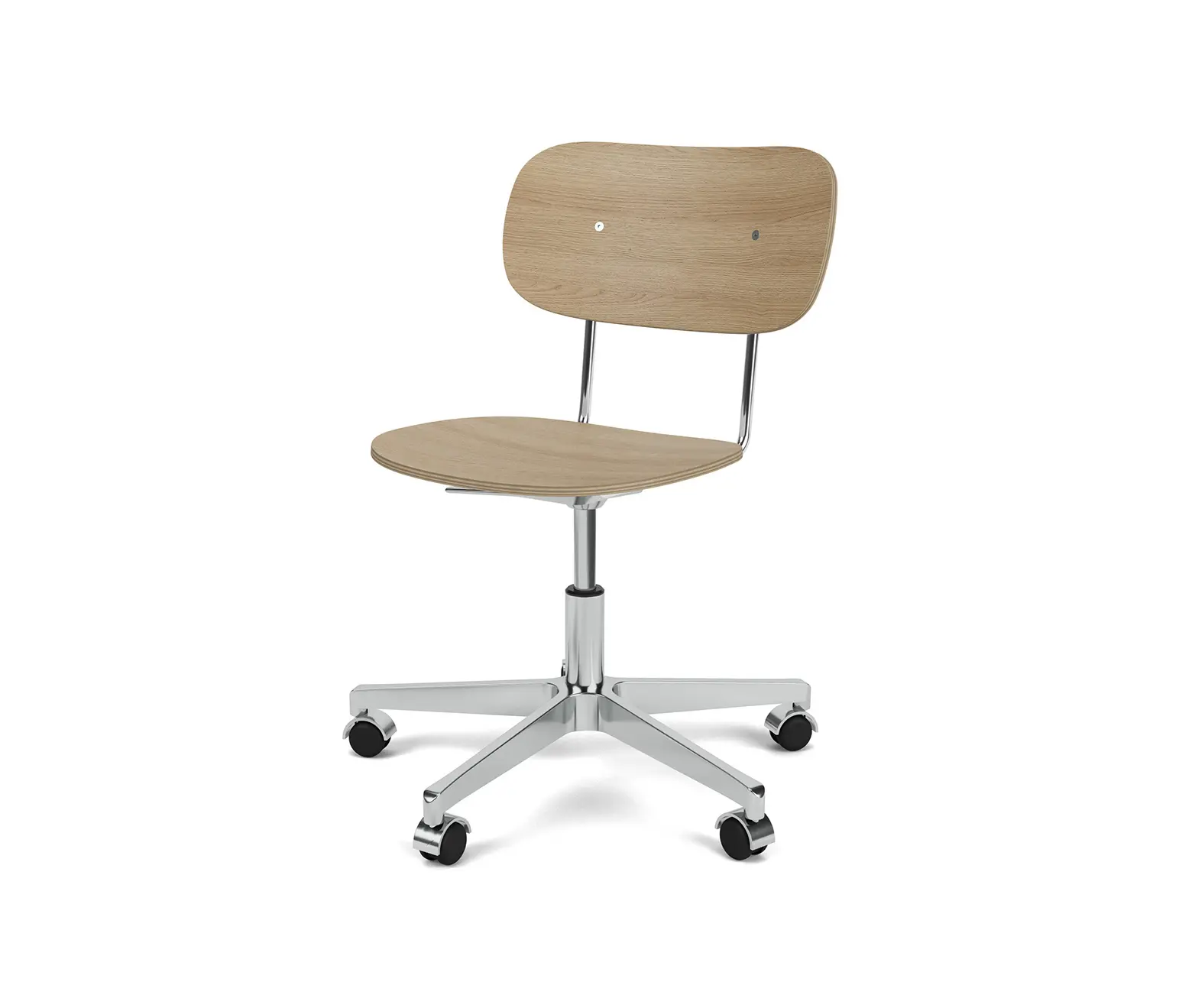 Audo Copenhagen - Co Task Chair | Star Base w. Casters | Polished Aluminum | Veneer Seat and Back | Natural Oak