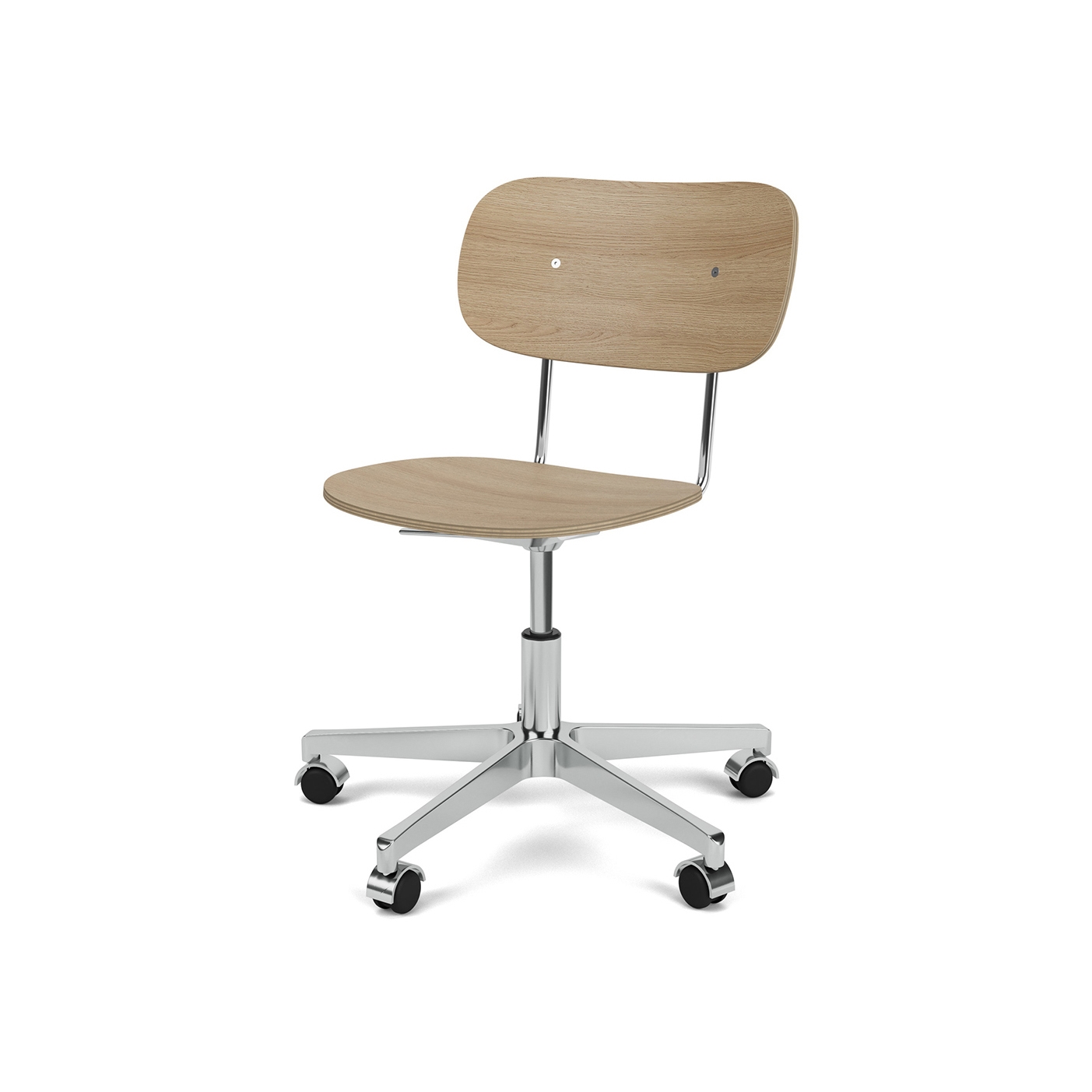 Co Task Chair | Star Base w. Casters | Polished Aluminum | Veneer Seat and Back | Natural Oak