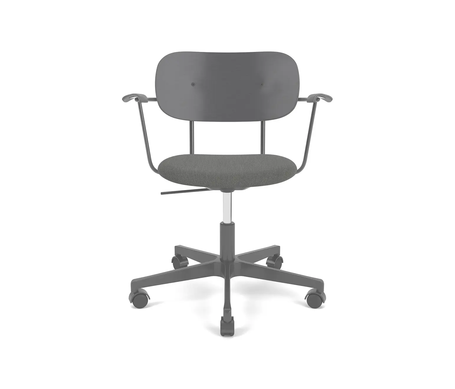 Audo Copenhagen - Co Task Chair W. Armrest | Star Base w. Casters, Black Aluminium | Upholstered Seat, Veneer Back | Re-wool - Black, 0198 | Black Oak