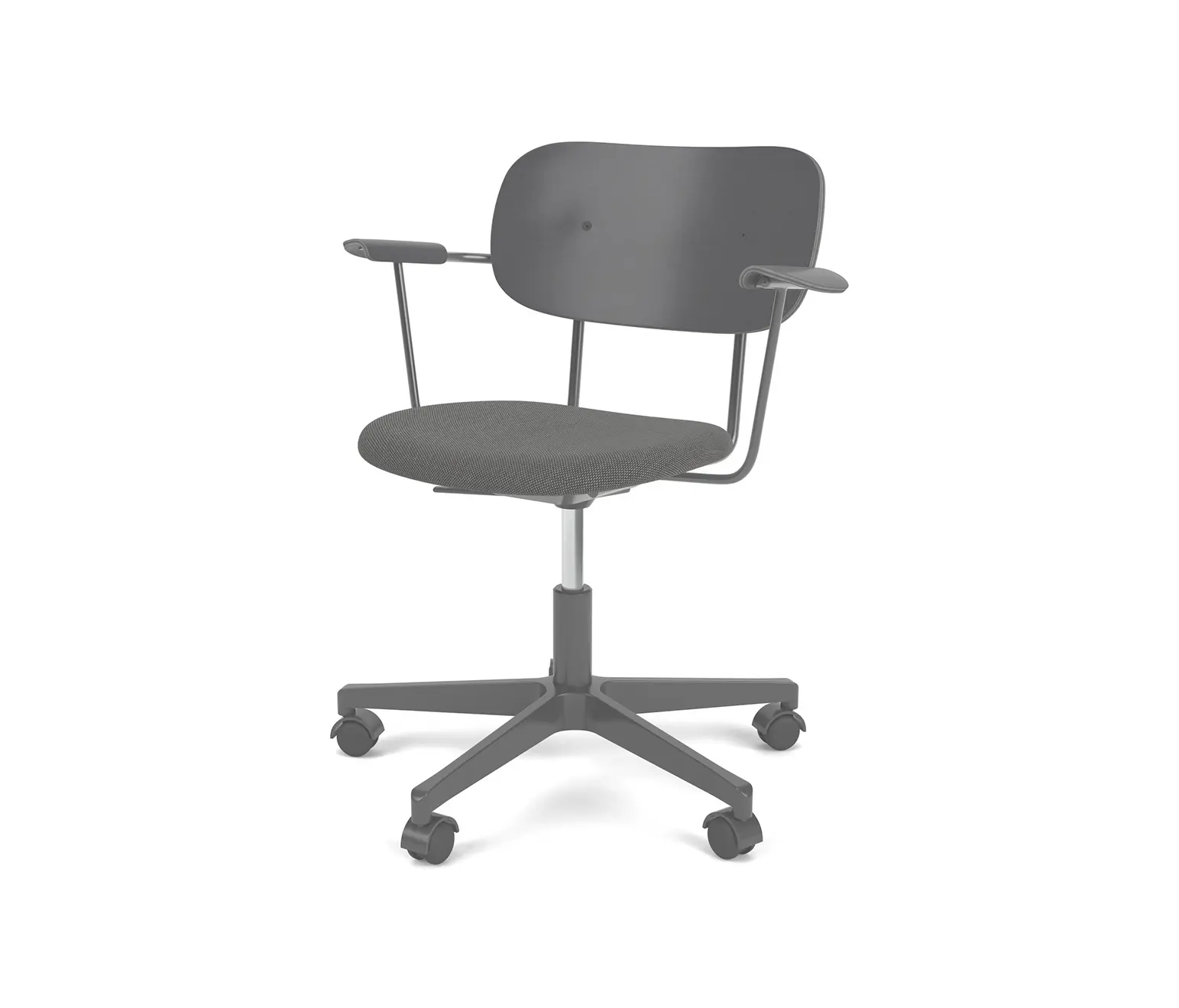 Audo Copenhagen - Co Task Chair W. Armrest | Star Base w. Casters, Black Aluminium | Upholstered Seat, Veneer Back | Re-wool - Black, 0198 | Black Oak