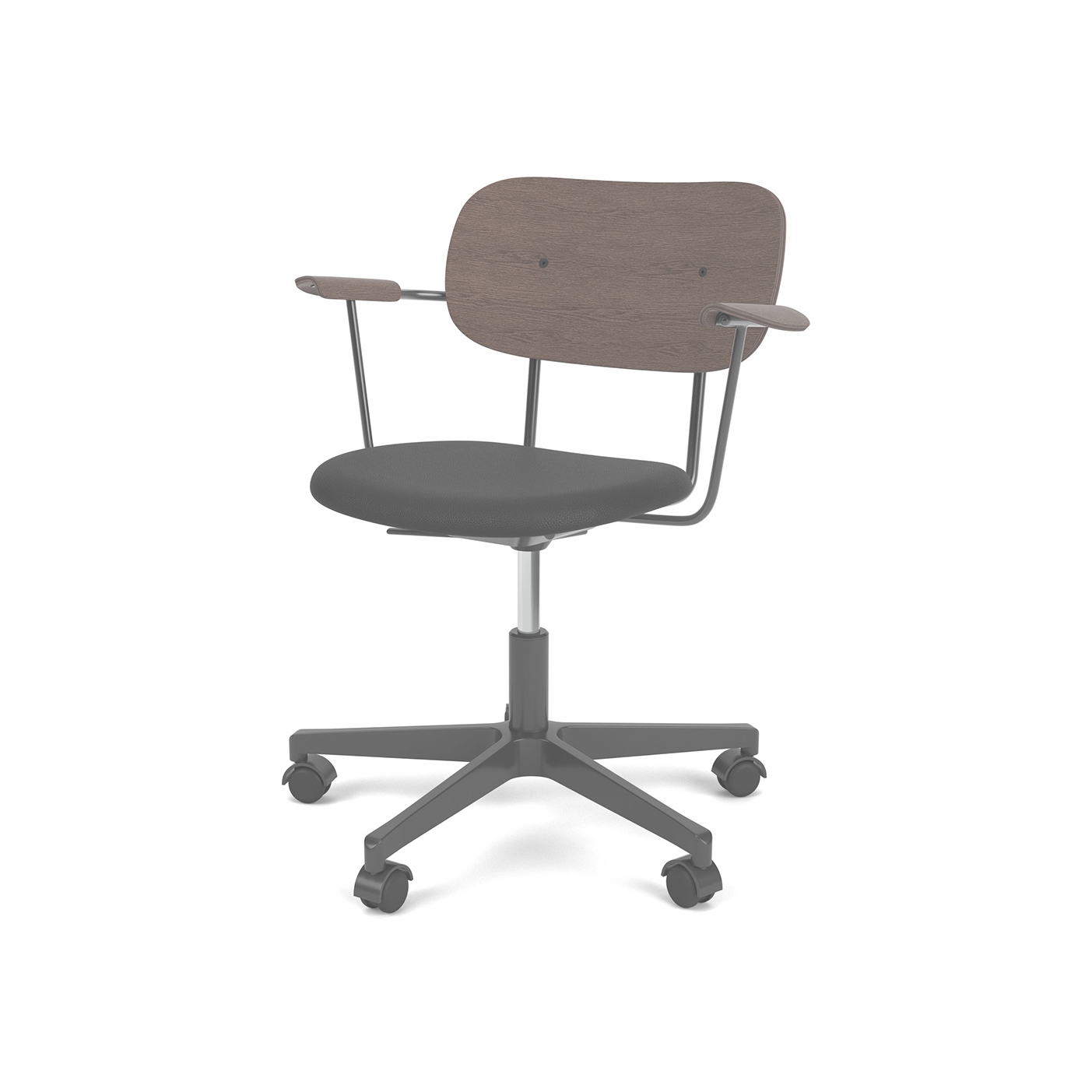 Co Task Chair W. Armrest | Star Base w. Casters, Black Aluminium | Upholstered Seat, Veneer Back | Sierra - Black, 1001 | Dark Stained Oak