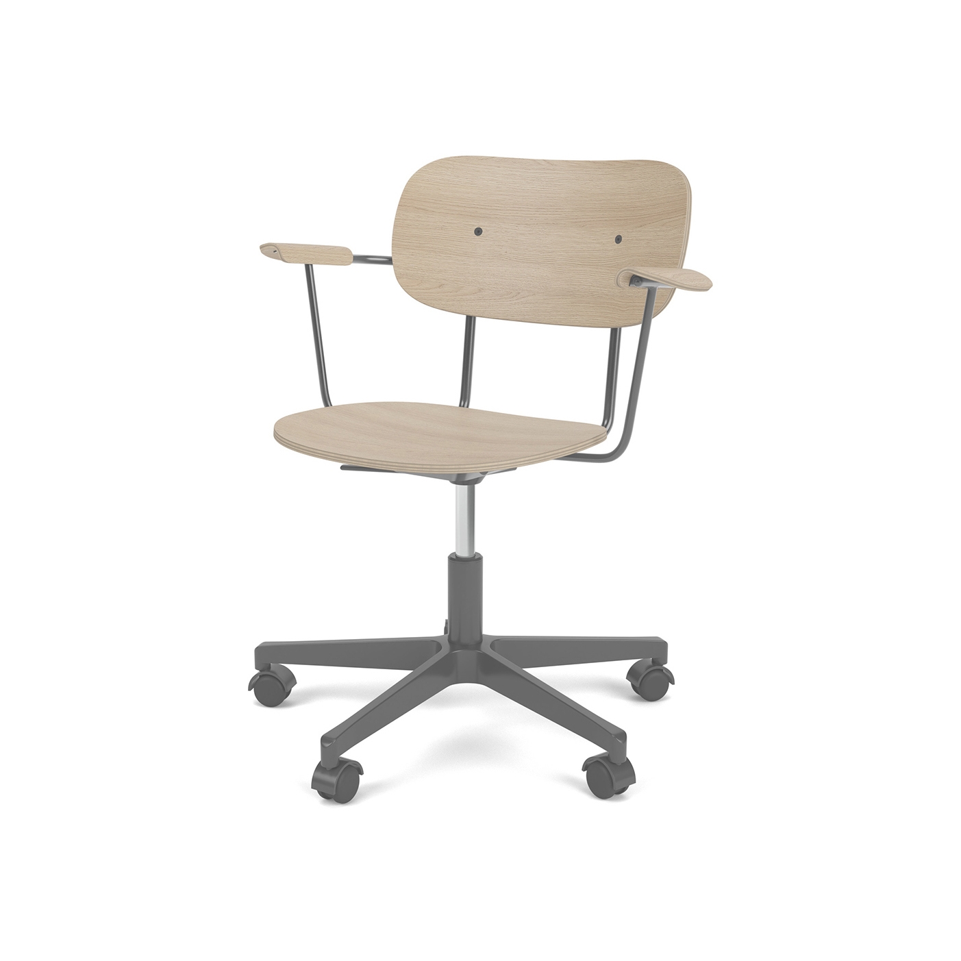 Co Task Chair W. Armrest | Star Base w. Casters, Black Aluminium | Veneer Seat and Back | Natural Oak