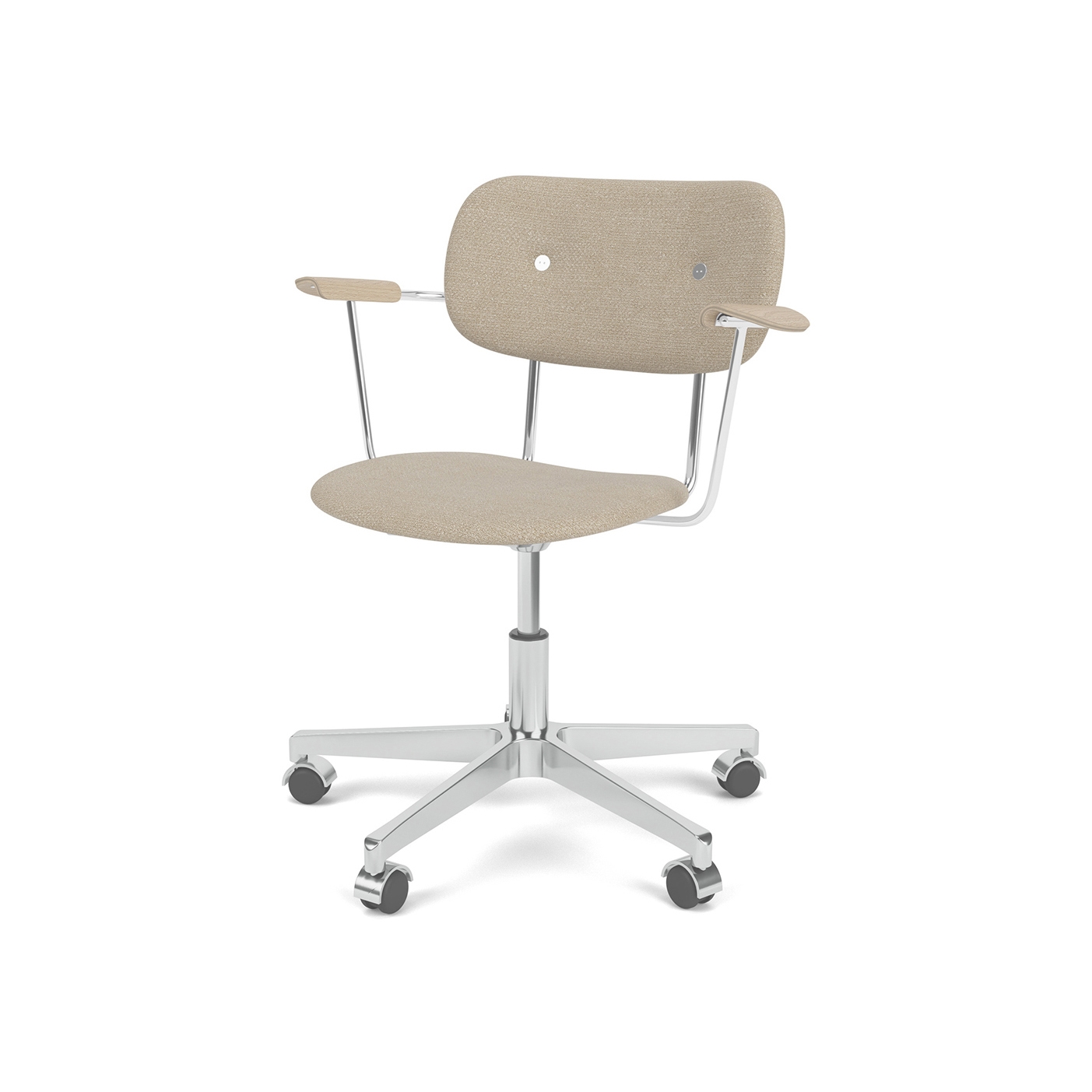 Display product Co Task Chair W. Armrest | Star Base w. Casters, Polished Aluminium | Fully Upholstered | |Audo Bouclé 02 - Beige | Natural Oak from manufacturer Audo Copenhagen