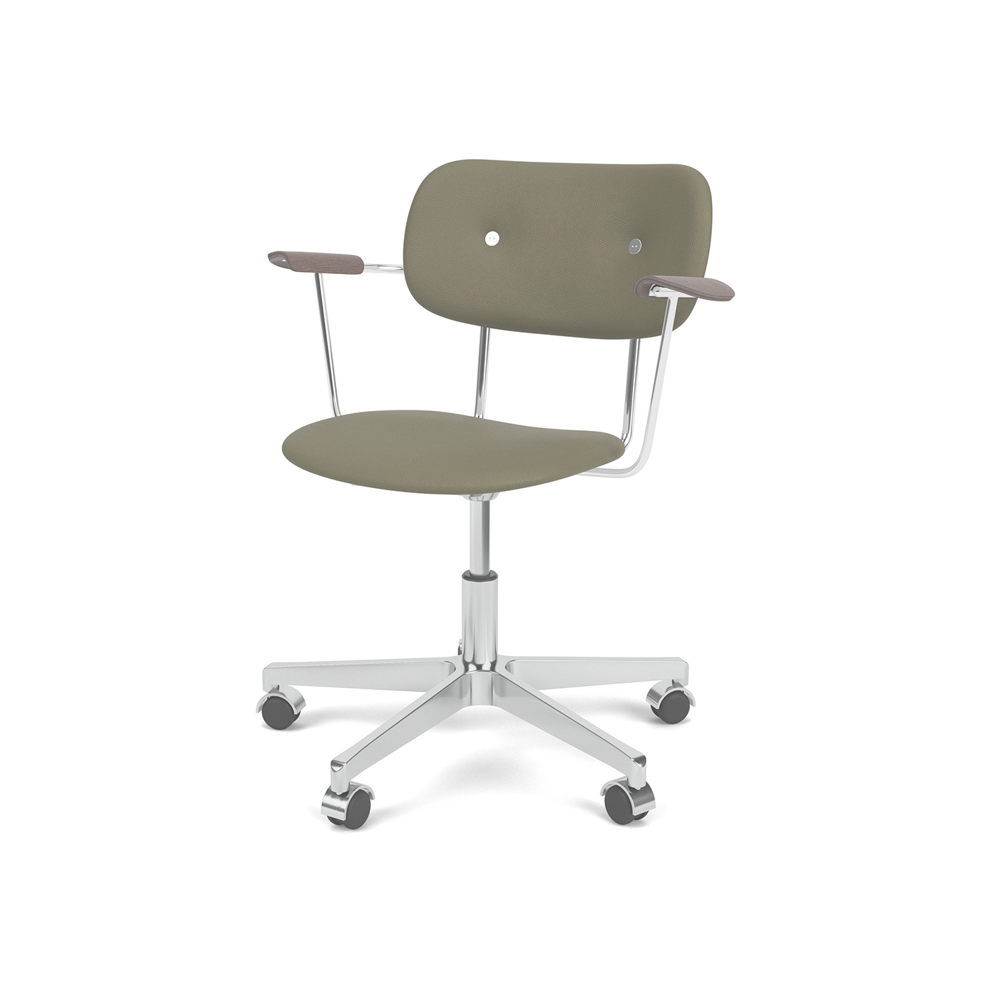 Co Task Chair W. Armrest | Star Base w. Casters, Polished Aluminium | Fully Upholstered | Sierra - Army, 0441 | Dark Stained Oak
