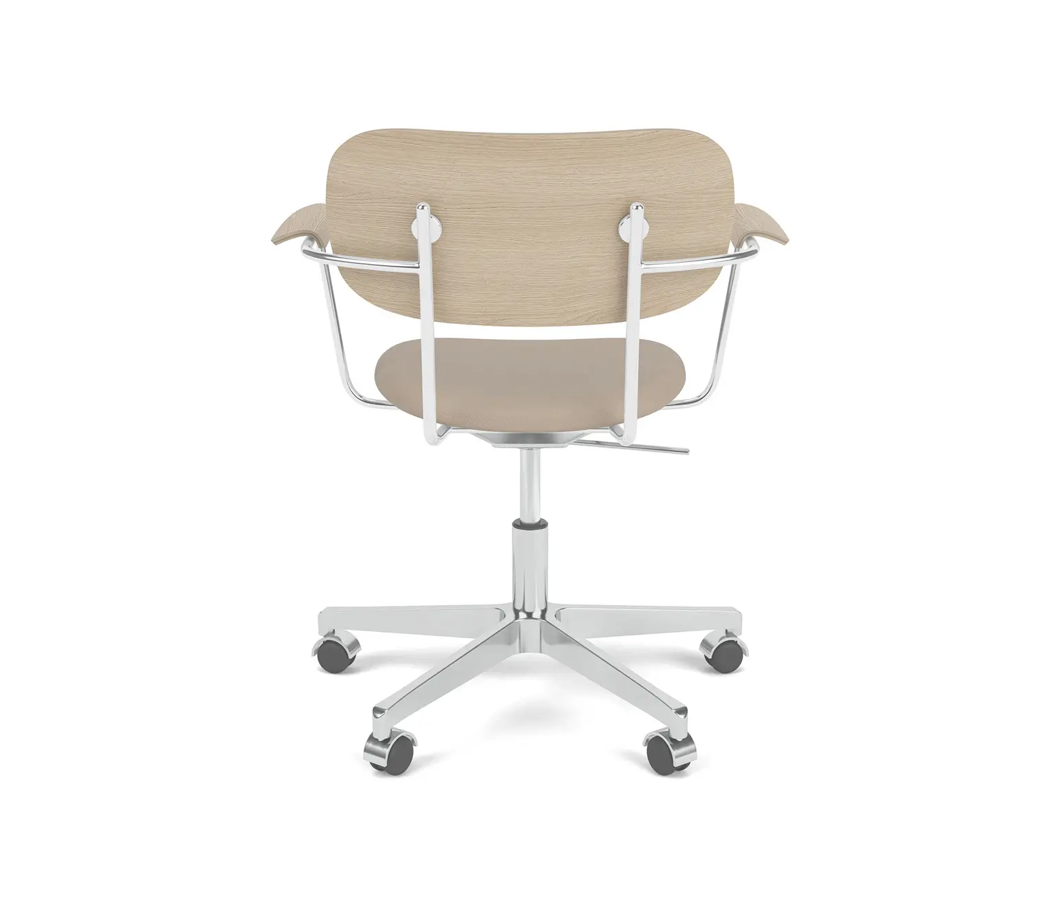 Audo Copenhagen - Co Task Chair W. Armrest | Star Base w. Casters, Polished Aluminium | Upholstered Seat, Veneer Back | Sierra - Stone, 1611 | Natural Oak