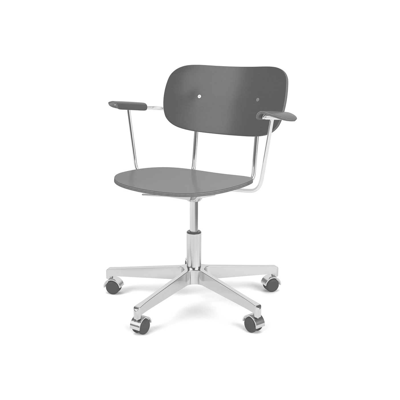 Vertoon produk Co Task Chair W. Armrest | Star Base w. Casters, Polished Aluminium | Veneer Seat and Back | Black Oak van vervaardiger Audo Copenhagen