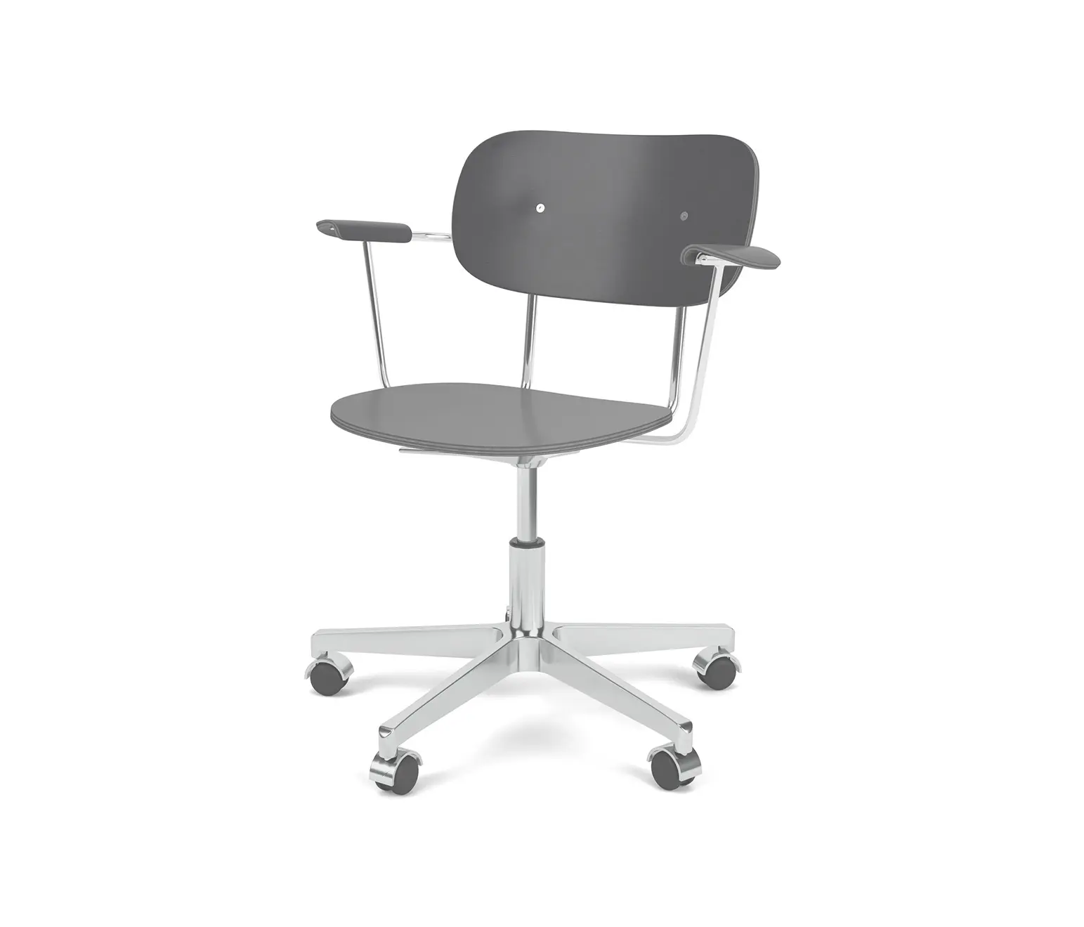 Audo Copenhagen - Co Task Chair W. Armrest | Star Base w. Casters, Polished Aluminium | Veneer Seat and Back | Black Oak