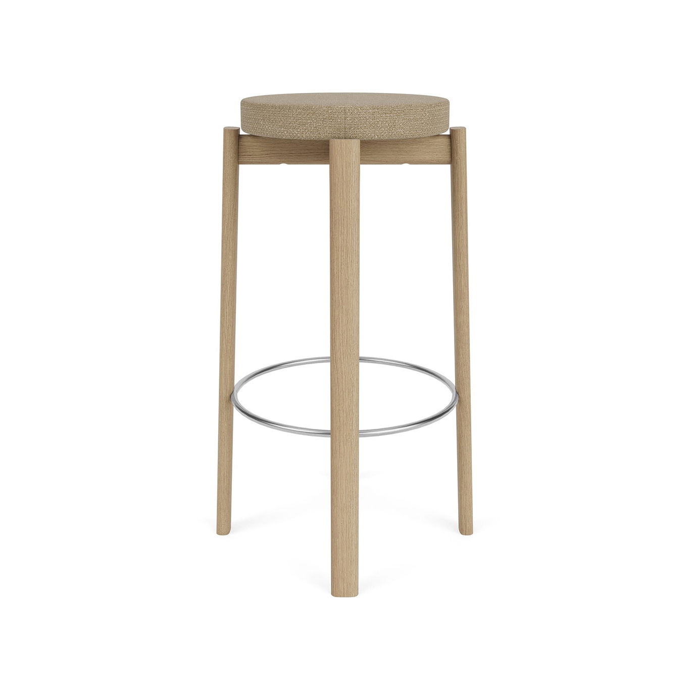 Display product Passage Bar Stool, Natural Oak Base, Upholstered Seat, Steel Ring | Audo Bouclé - Beige 02 from manufacturer Audo Copenhagen