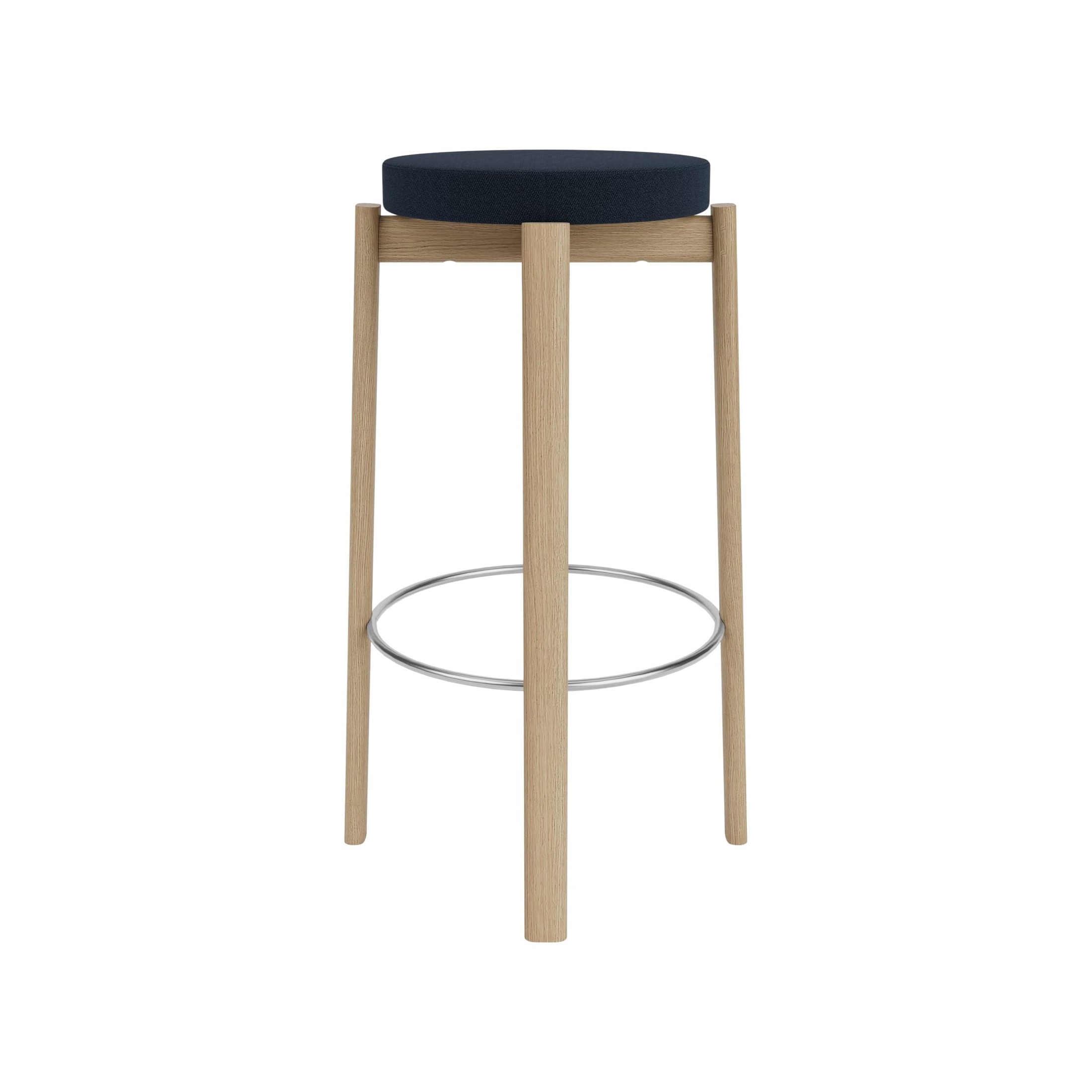 Passage Bar Stool, Natural Oak Base, Upholstered Seat, Steel Ring | Vidar - Dark Blue, 0786