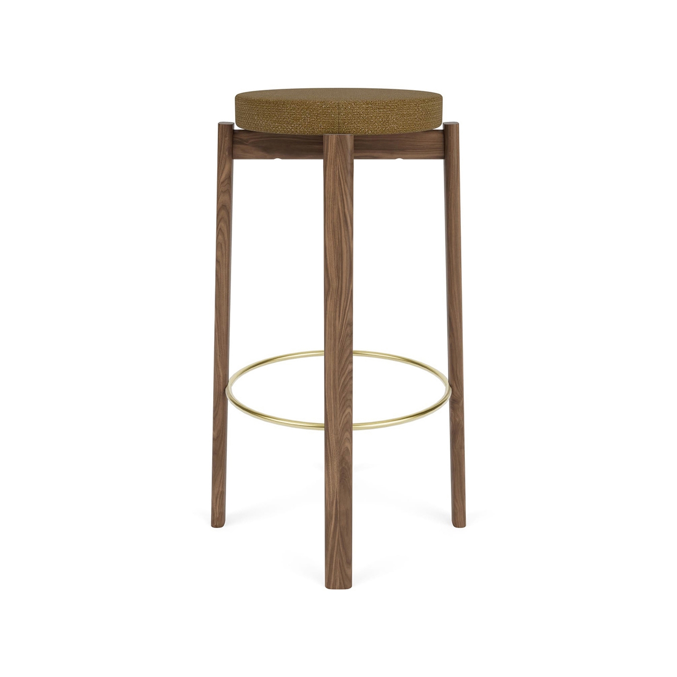 Afficher le produit Passage Bar Stool, Walnut Base Base, Upholstered Seat, Brass Ring | Audo Bouclé - Beige 06 du fabricant Audo Copenhagen