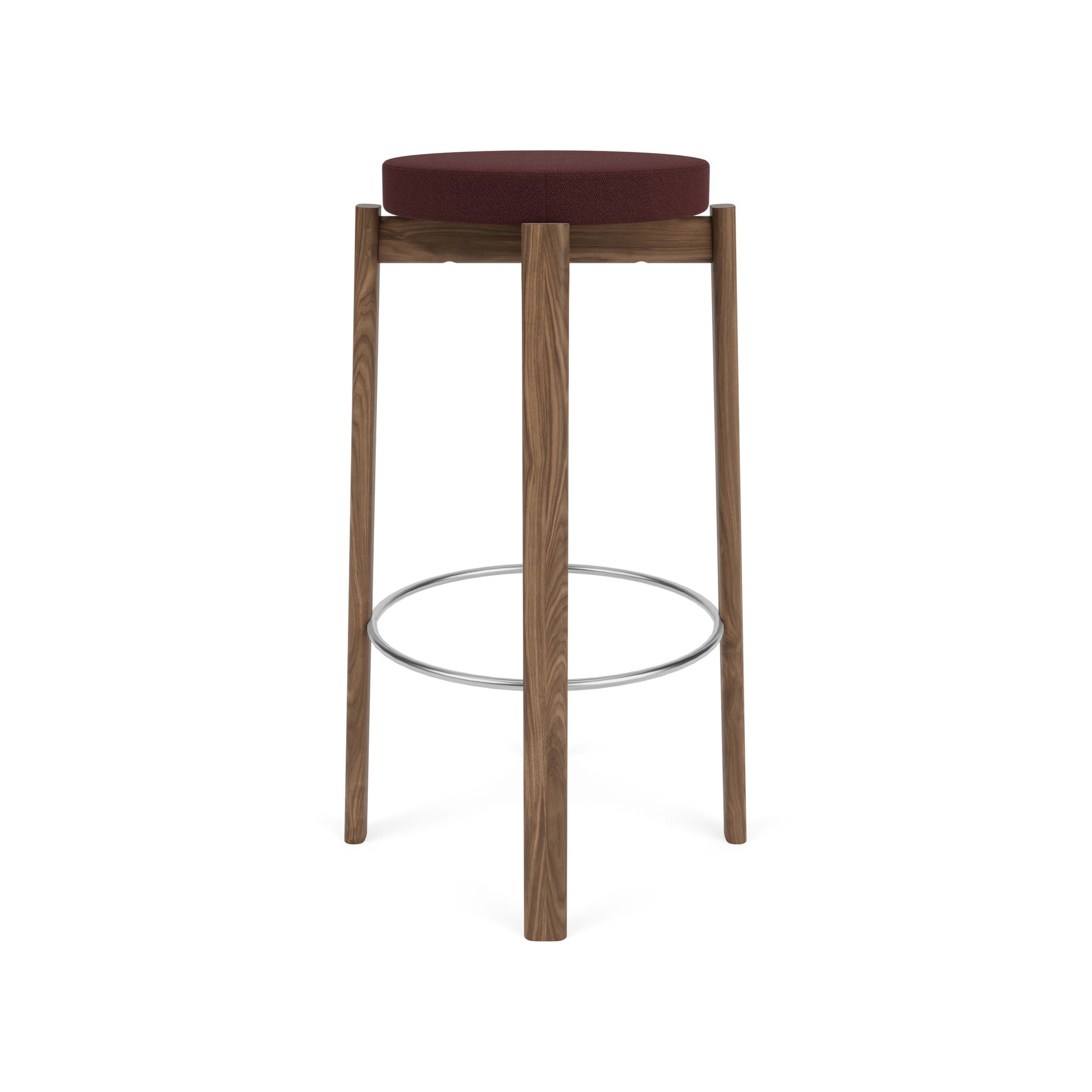 Passage Bar Stool, Walnut Base Base, Upholstered Seat, Steel Ring | Vidar - Burgundy, 0693