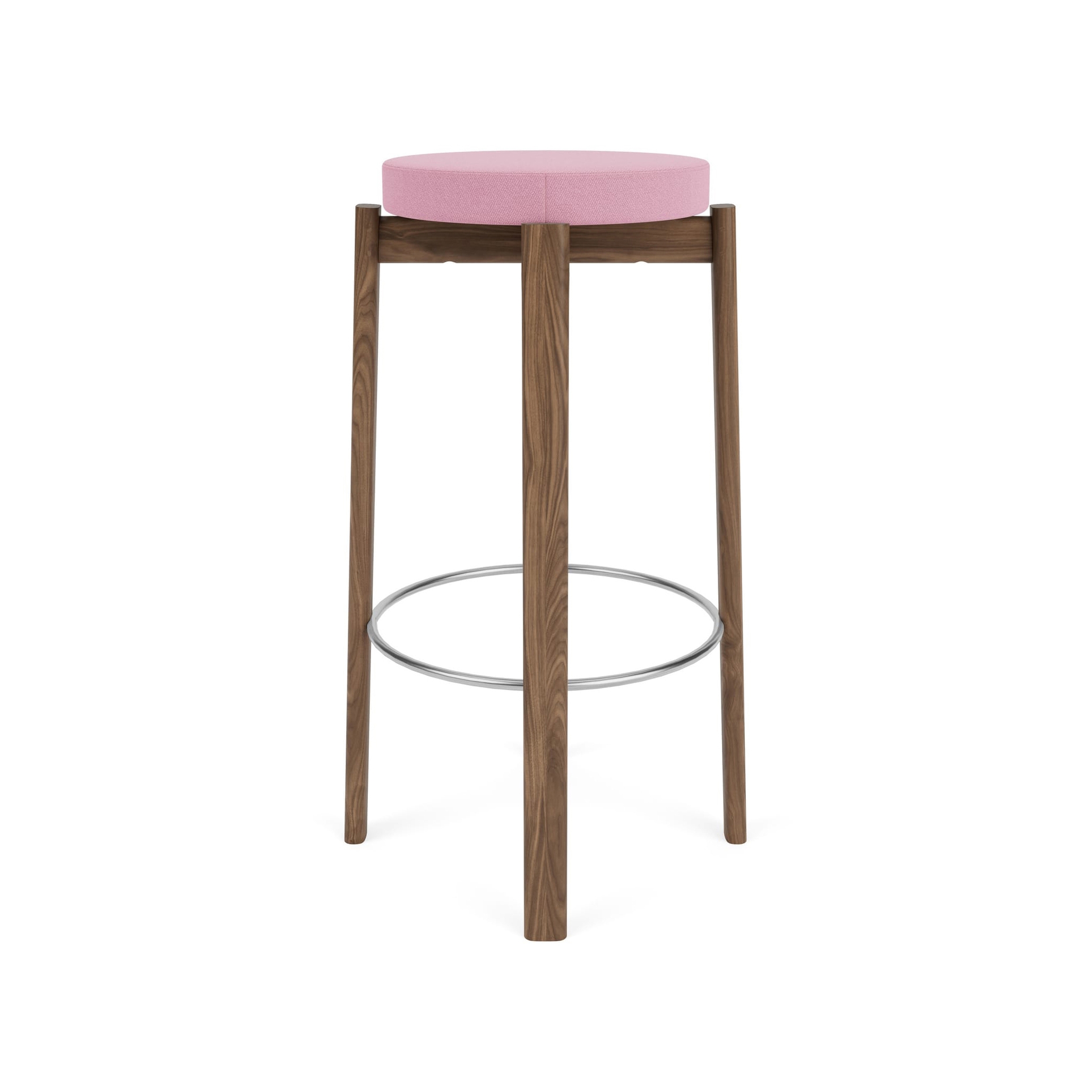Passage Bar Stool, Walnut Base Base, Upholstered Seat, Steel Ring | Vidar - Pink, 0526