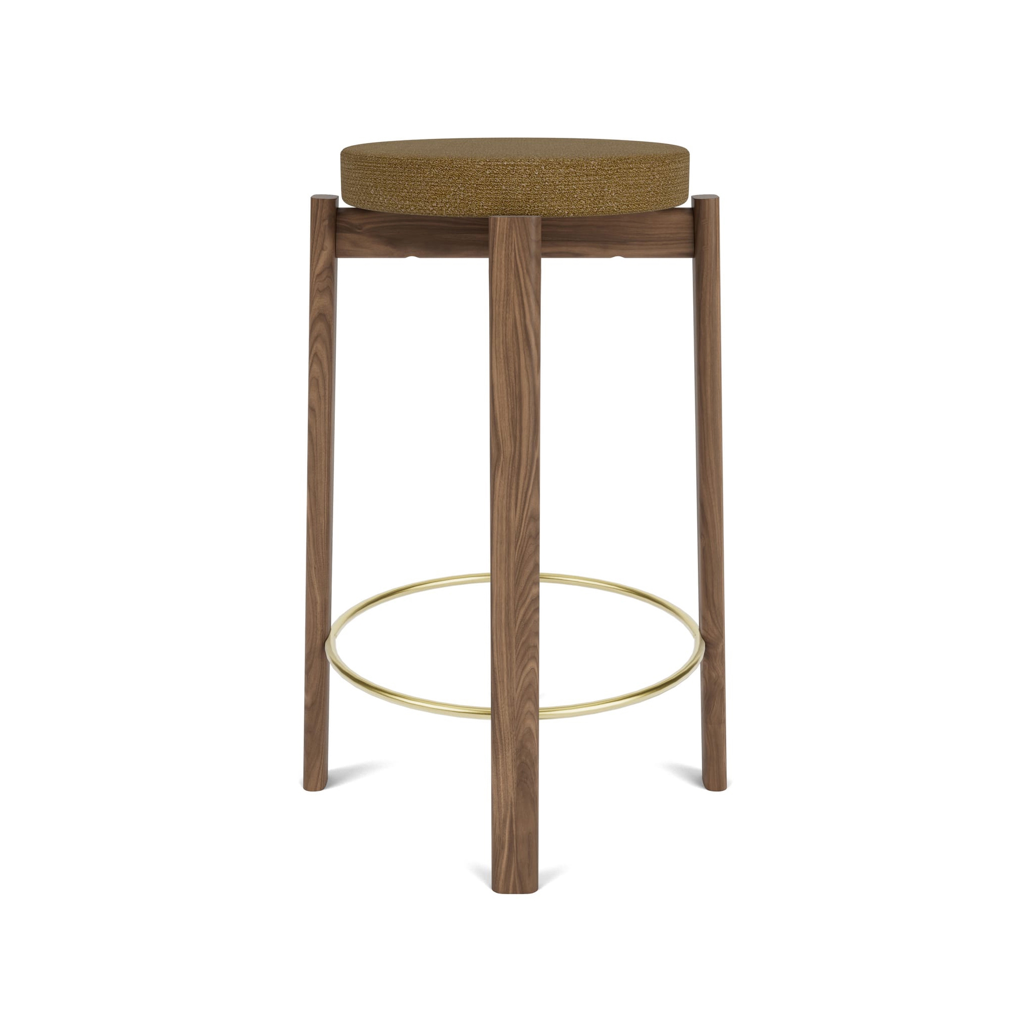 Produkt Passage Counter Stool, Walnut Base, Upholstered Seat, Brass Ring | Audo Bouclé - Gold, 06 des Herstellers Audo Copenhagen anzeigen