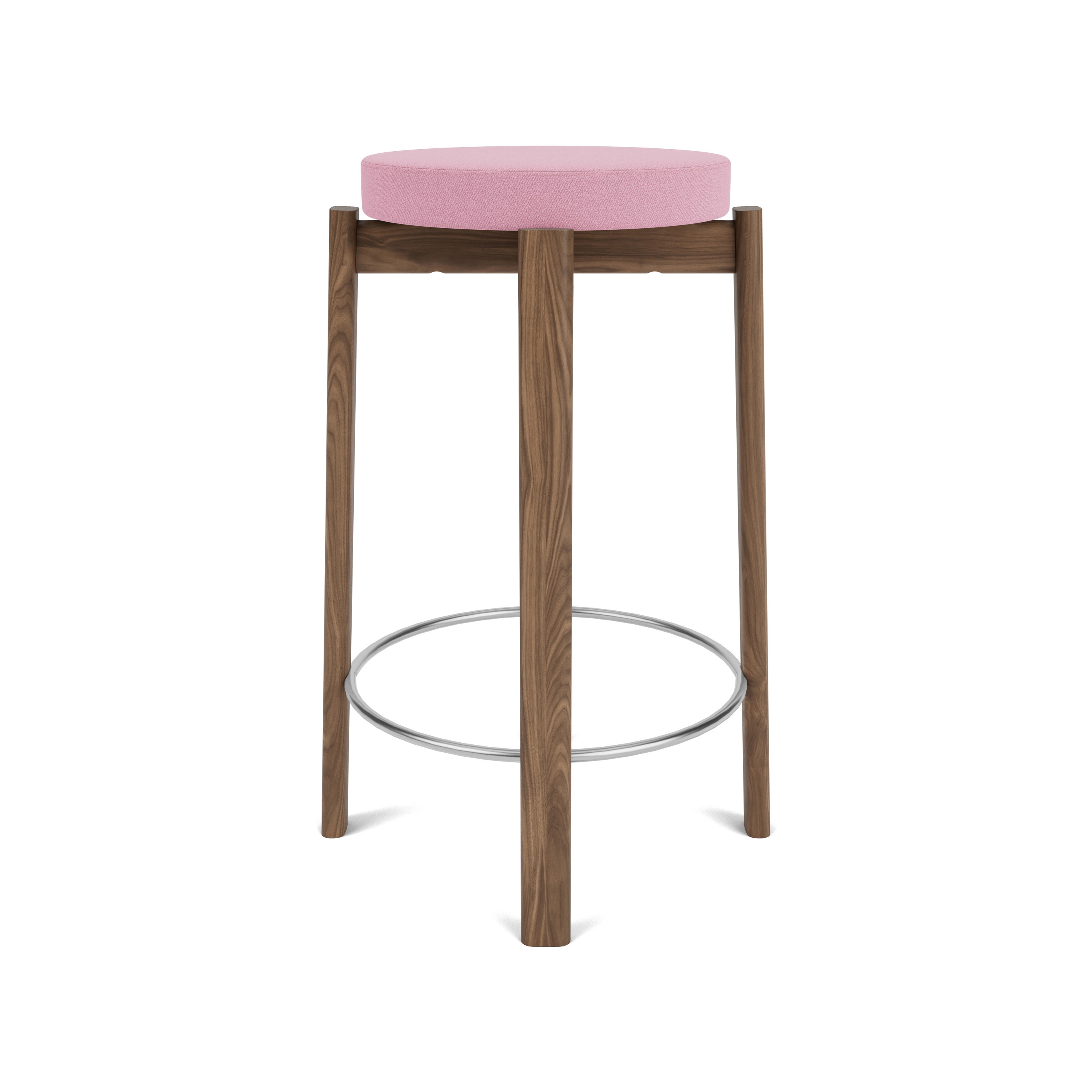 Passage Counter Stool, Walnut Base, Upholstered Seat, Steel Ring | Vidar - Pink, 0526