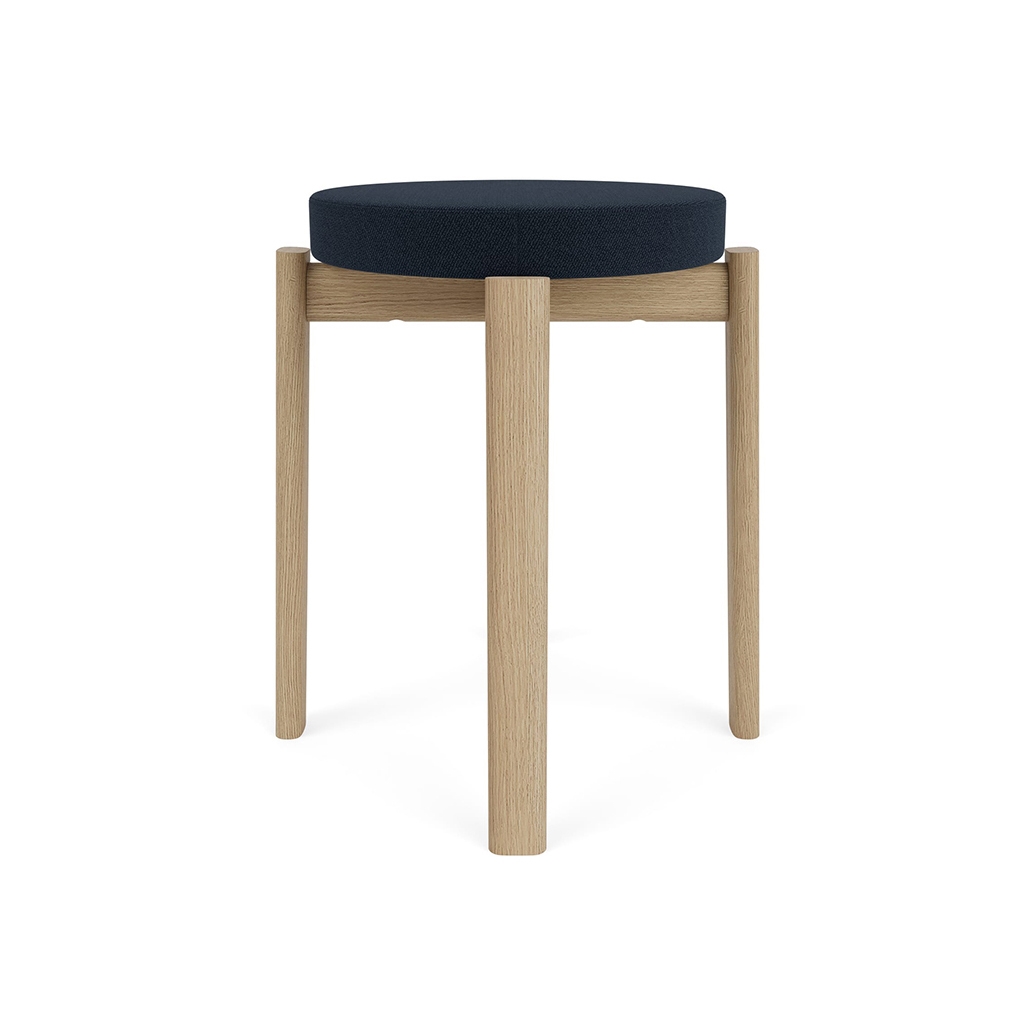 Passage Stool, Natural Oak Base, Upholstered Seat | Vidar - Dark Blue, 0786